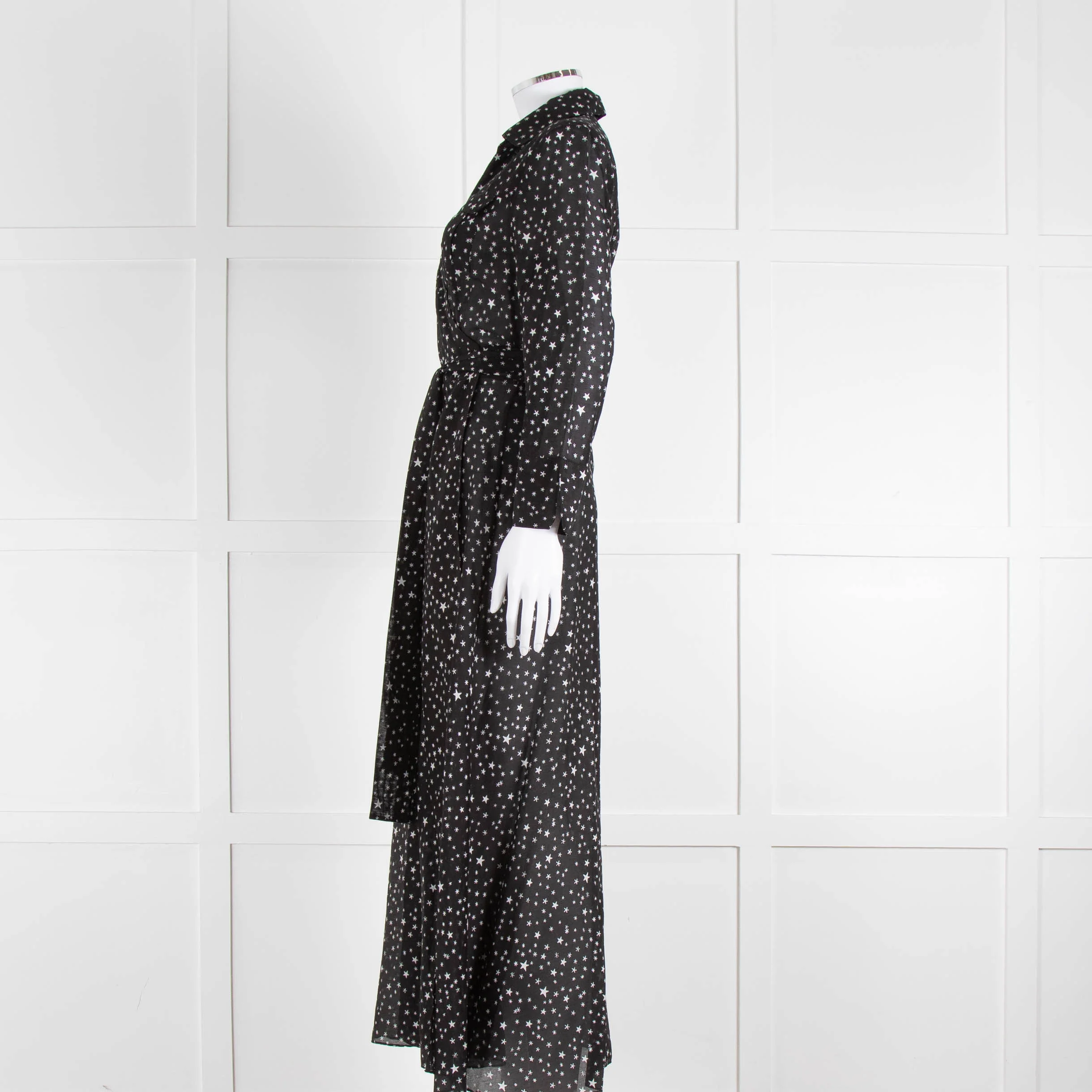 Diane Von Furstenberg Black White Star Print Cotton Blend Wrap Maxi Dress - Image 7