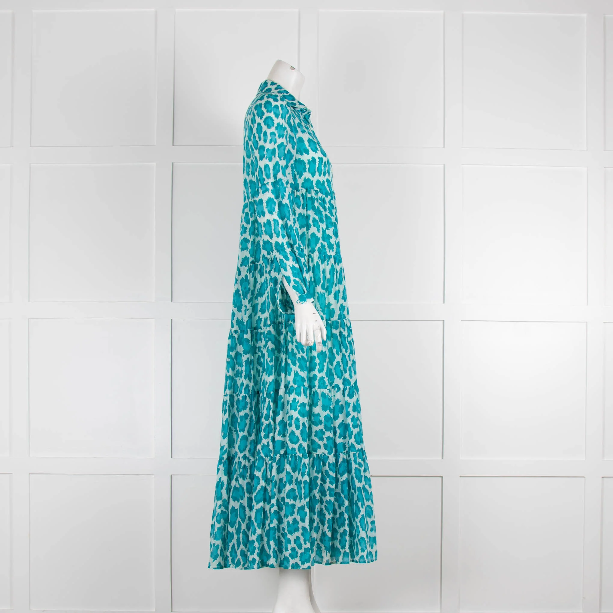 Diane Von Furstenberg Blue & Green Animal Print Kiara Tiered Dress - Image 2