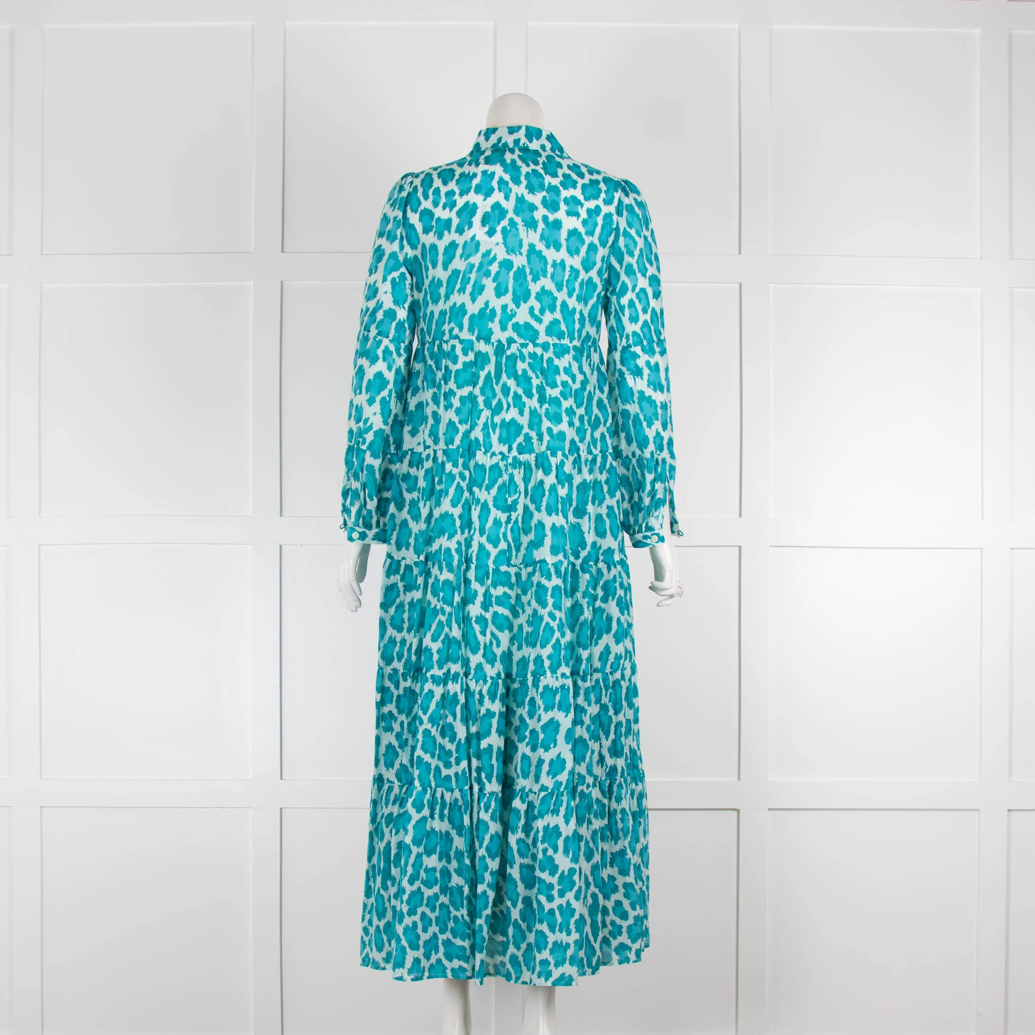 Diane Von Furstenberg Blue & Green Animal Print Kiara Tiered Dress - Image 3