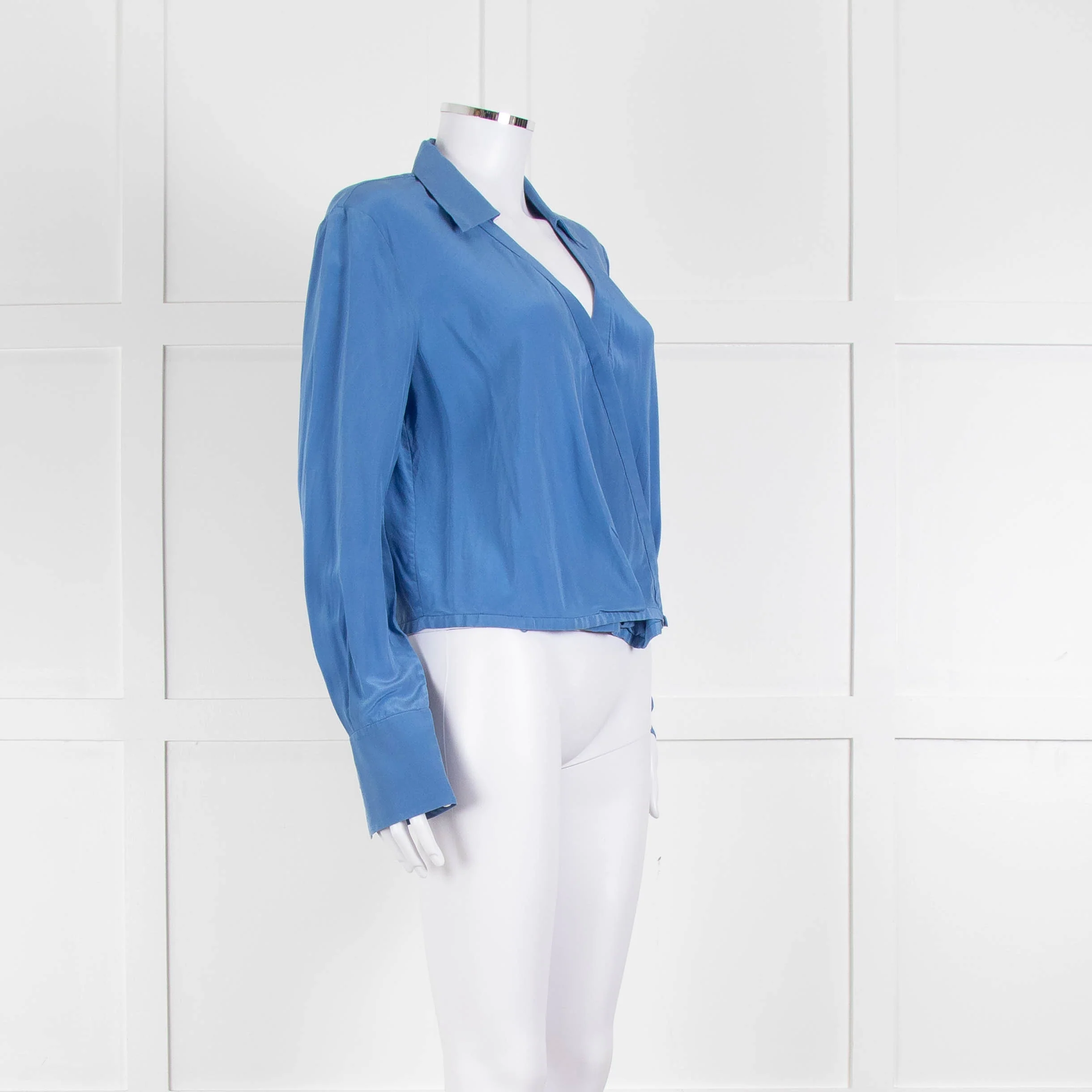 Diane Von Furstenberg Blue Silk Wrap Long Sleeve Top - Image 2