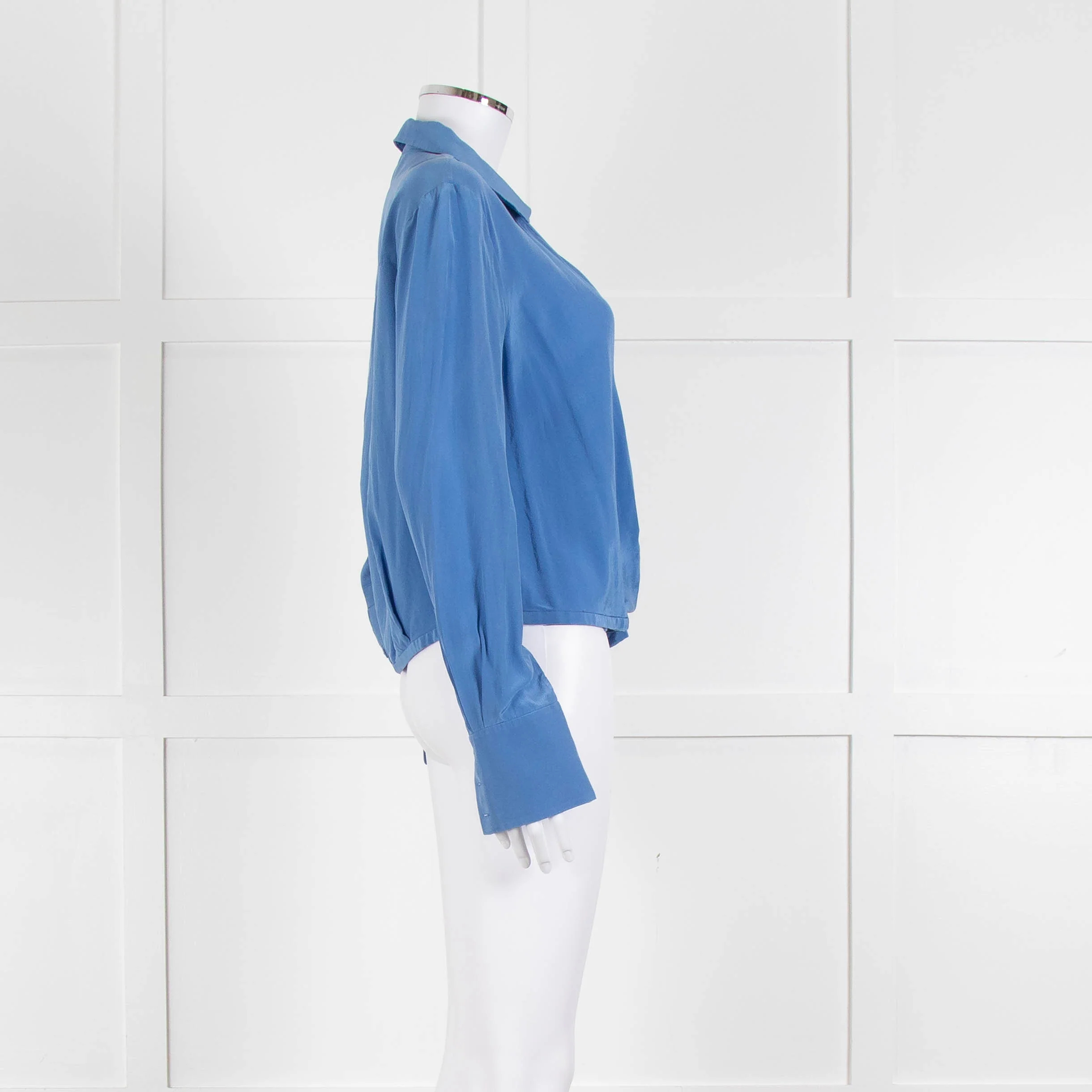 Diane Von Furstenberg Blue Silk Wrap Long Sleeve Top - Image 3