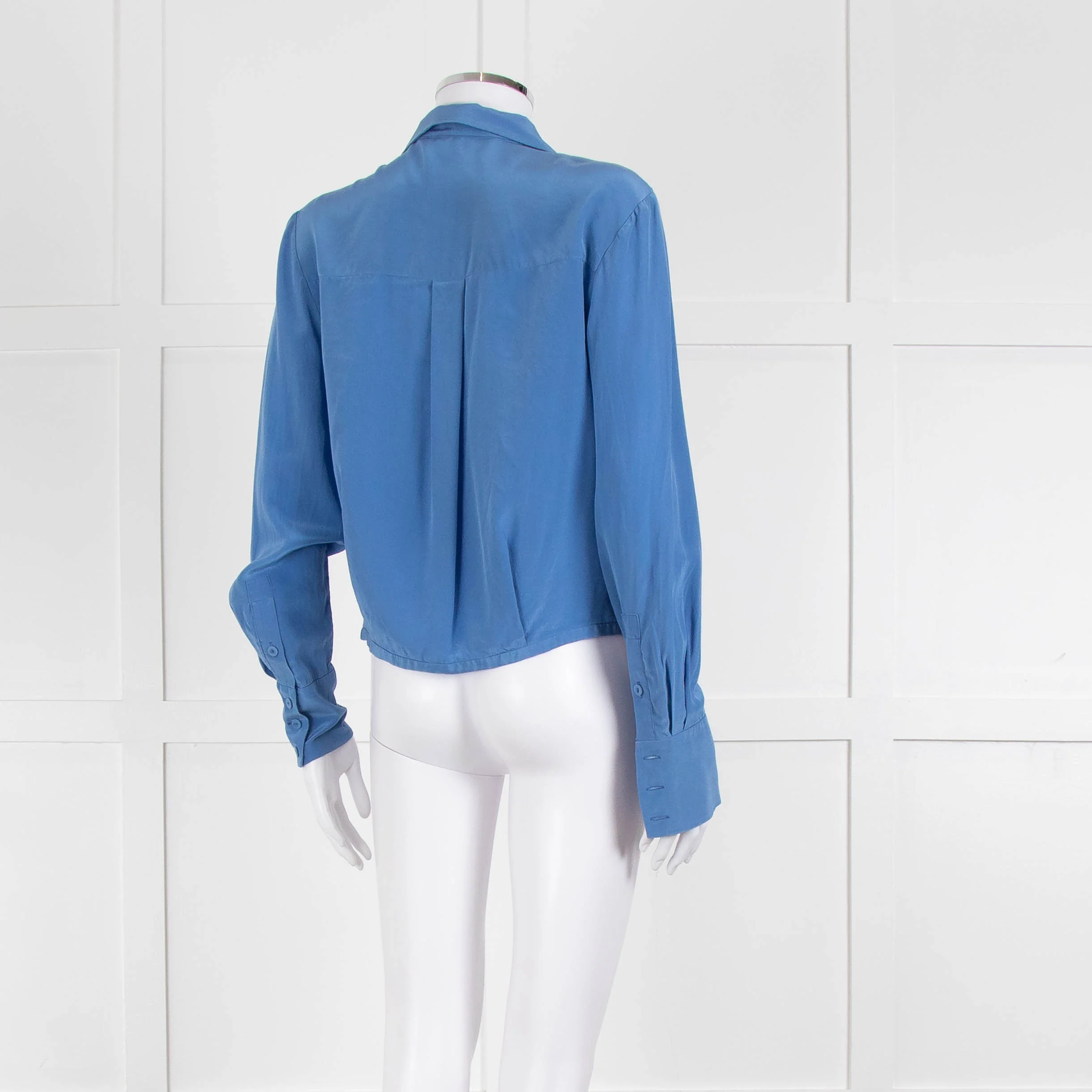Diane Von Furstenberg Blue Silk Wrap Long Sleeve Top - Image 4