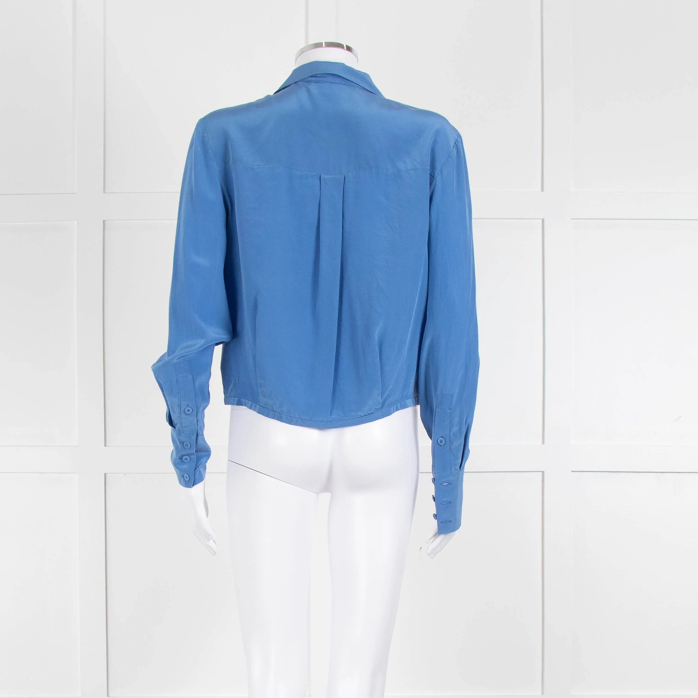 Diane Von Furstenberg Blue Silk Wrap Long Sleeve Top - Image 5