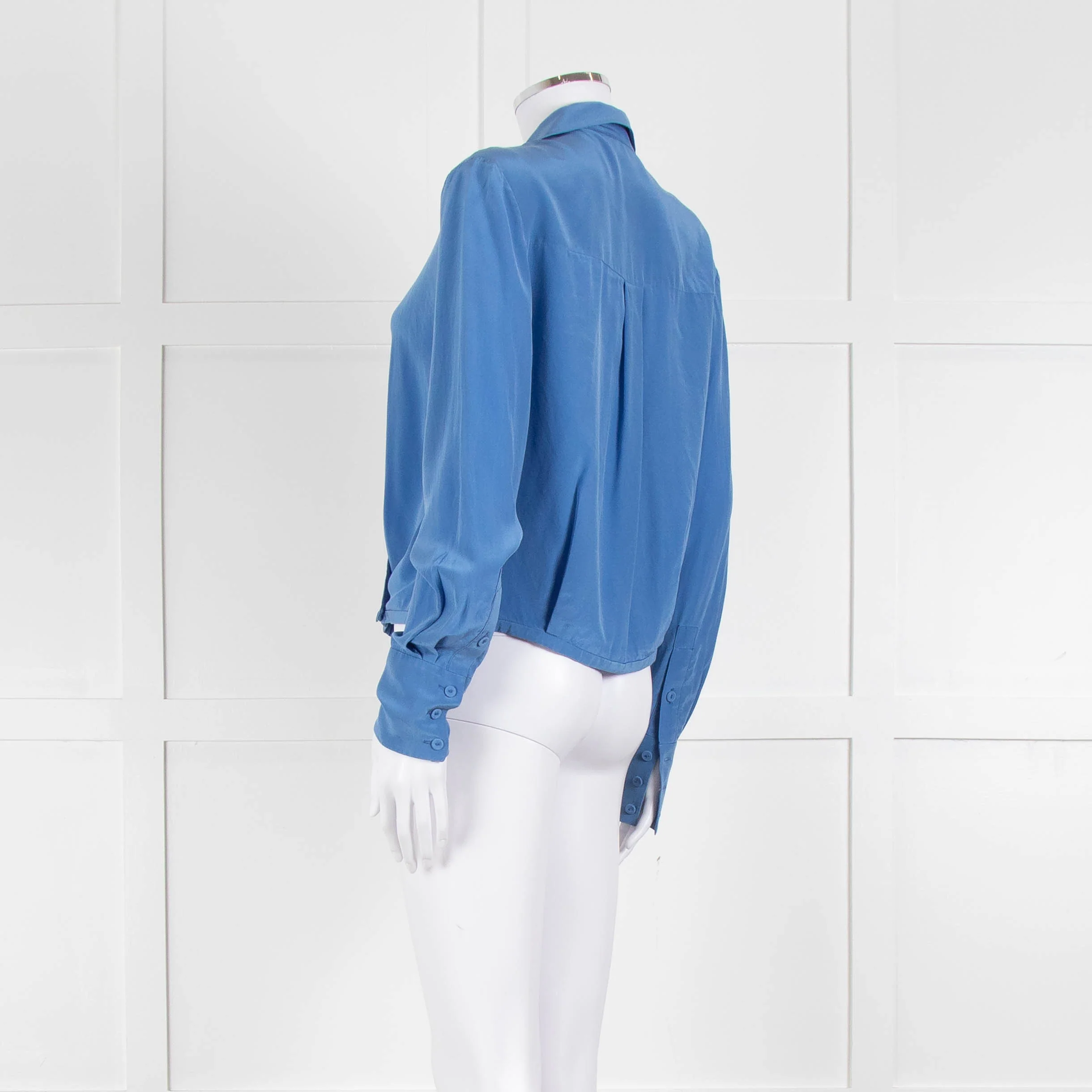 Diane Von Furstenberg Blue Silk Wrap Long Sleeve Top - Image 6