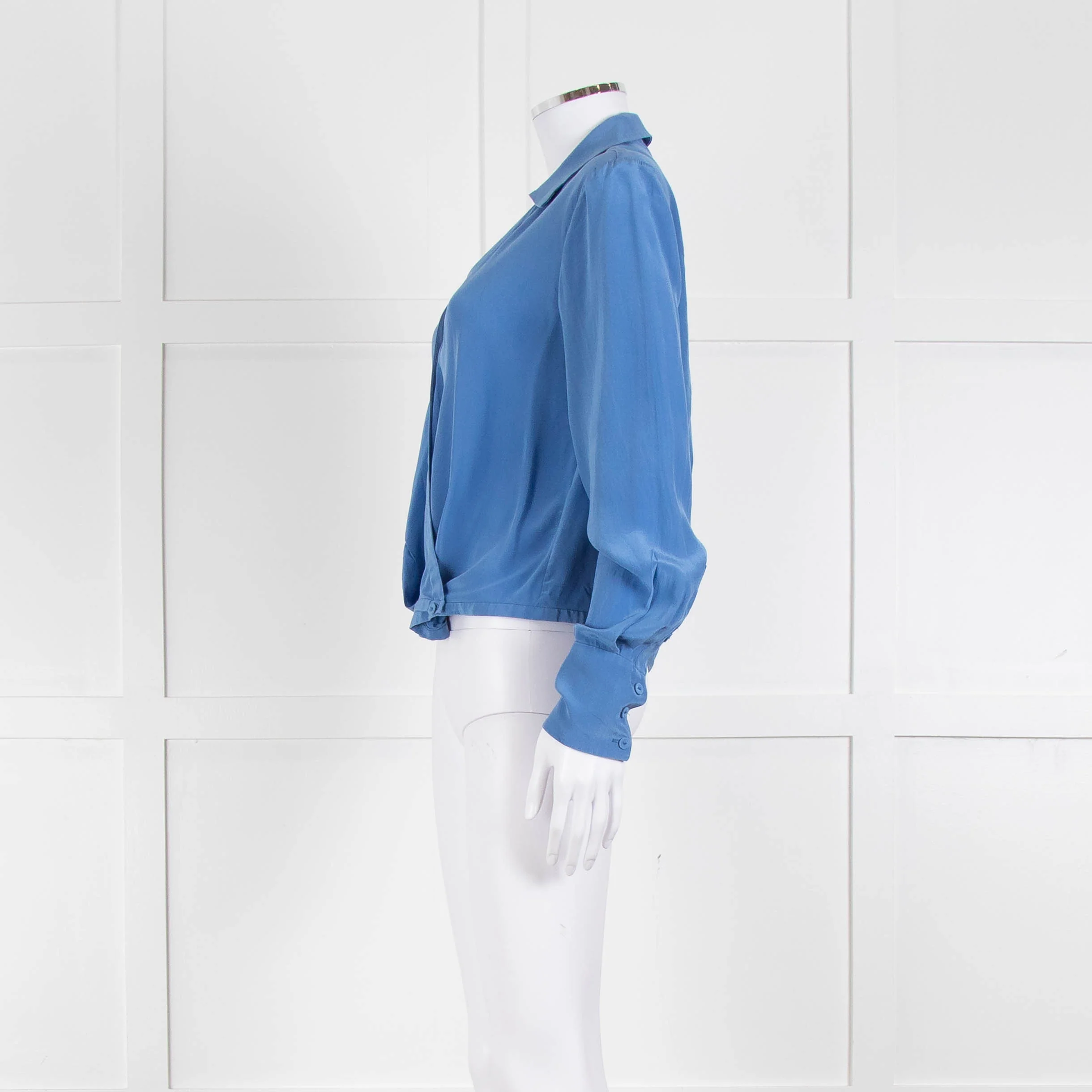 Diane Von Furstenberg Blue Silk Wrap Long Sleeve Top - Image 7