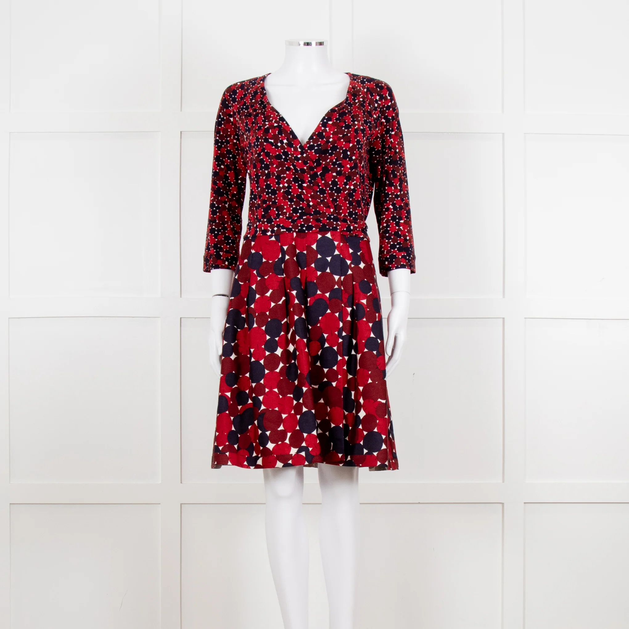 Diane Von Furstenberg Brown Navy Red Wrap Dress