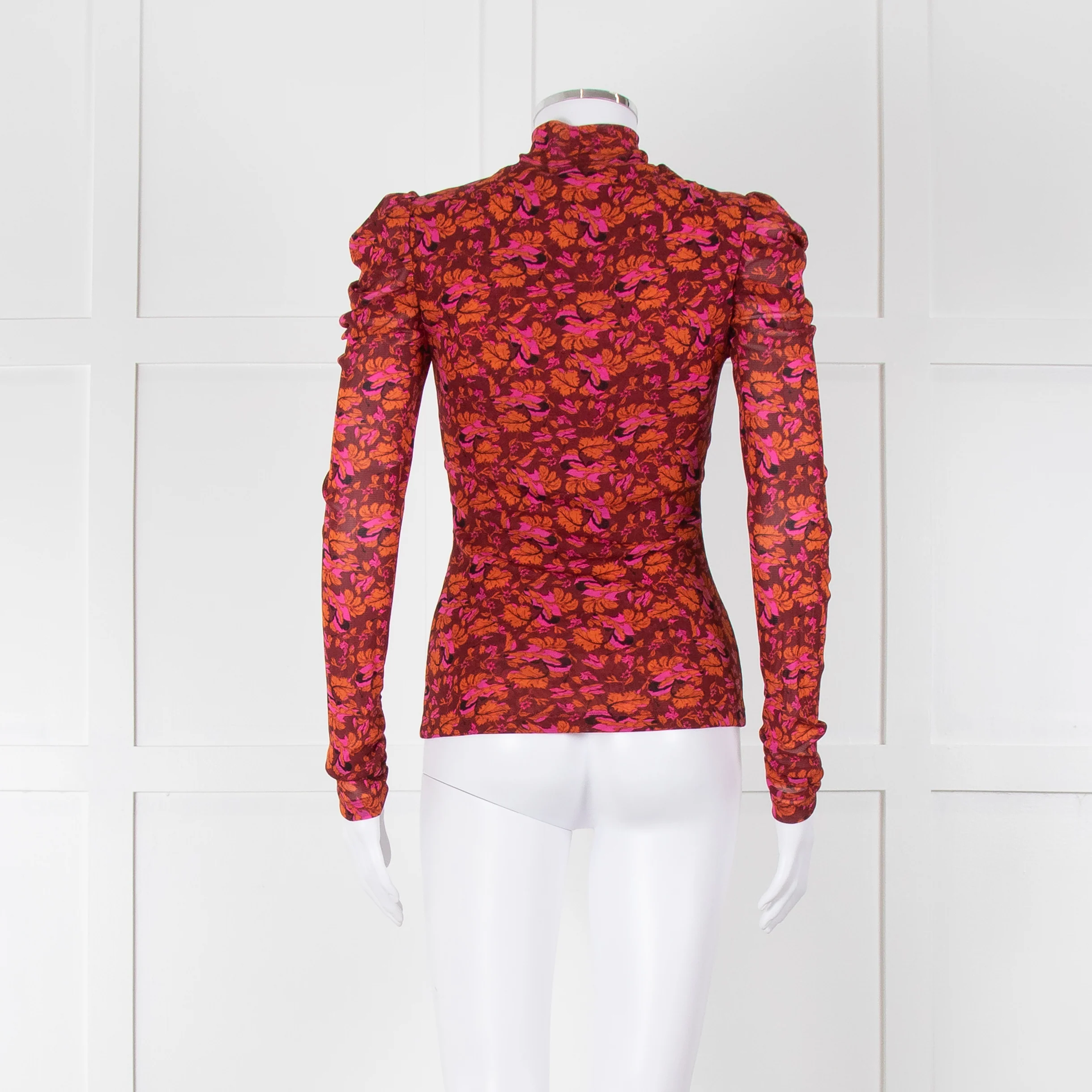 Diane Von Furstenberg Burgundy Floral Gathered Puff Sleeve Top - Image 5