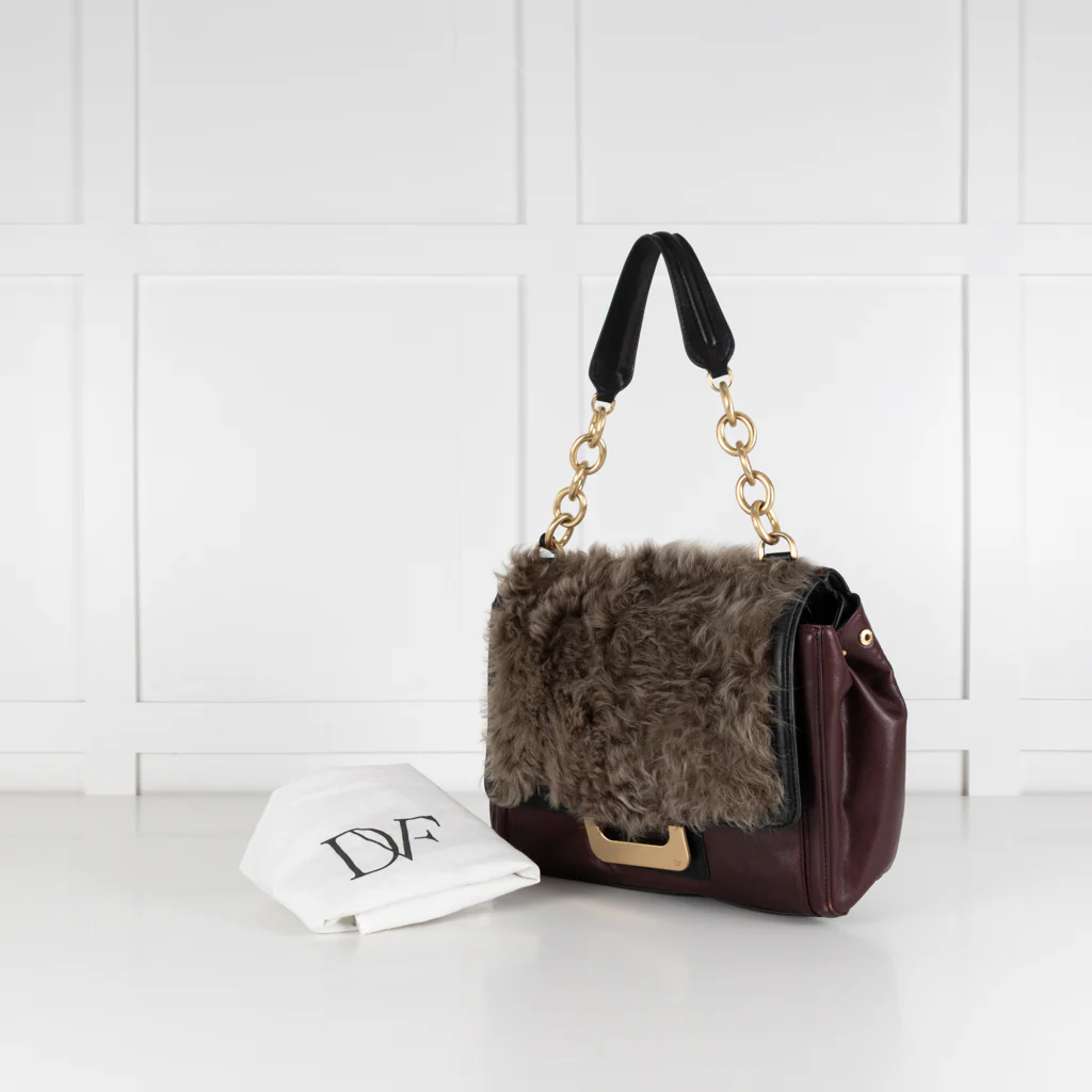 Diane Von Furstenberg Burgundy Fur Flap Harper Charlotte Shoulder Bag - Image 2