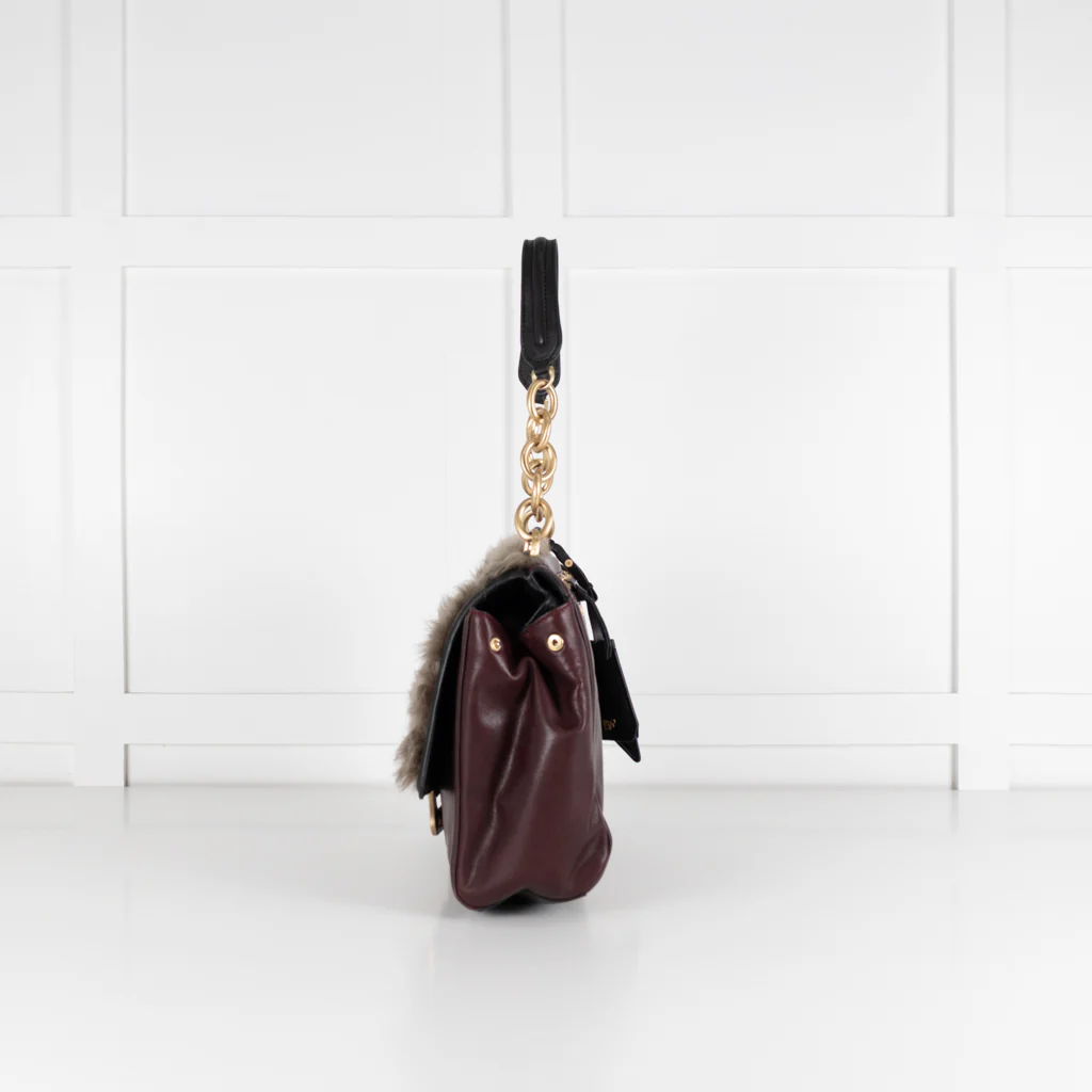 Diane Von Furstenberg Burgundy Fur Flap Harper Charlotte Shoulder Bag - Image 3
