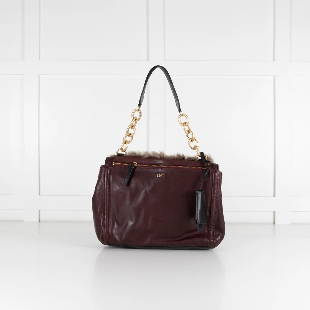 Diane Von Furstenberg Burgundy Fur Flap Harper Charlotte Shoulder Bag - Image 4