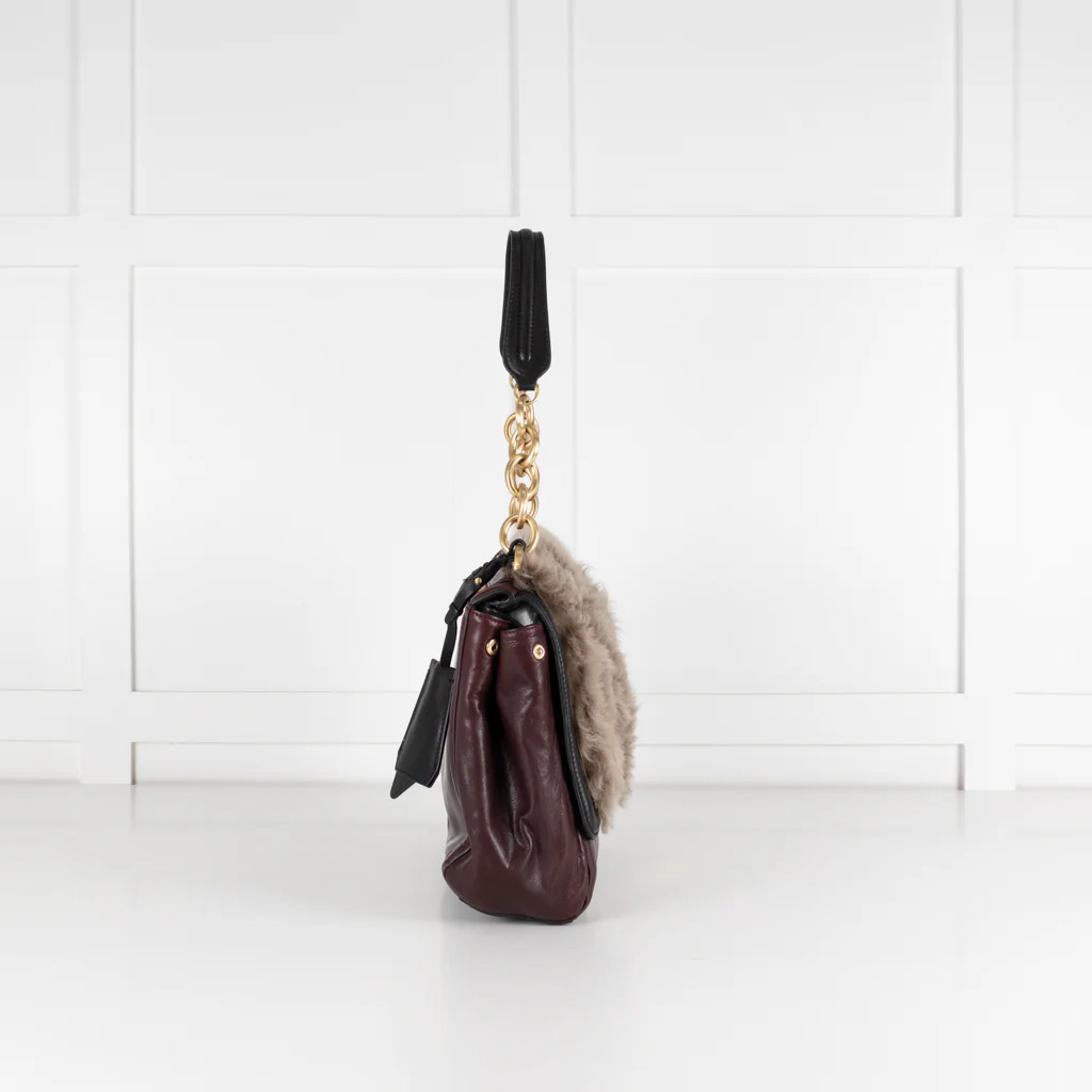 Diane Von Furstenberg Burgundy Fur Flap Harper Charlotte Shoulder Bag - Image 5
