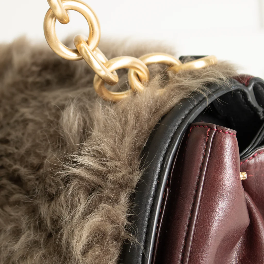 Diane Von Furstenberg Burgundy Fur Flap Harper Charlotte Shoulder Bag - Image 9