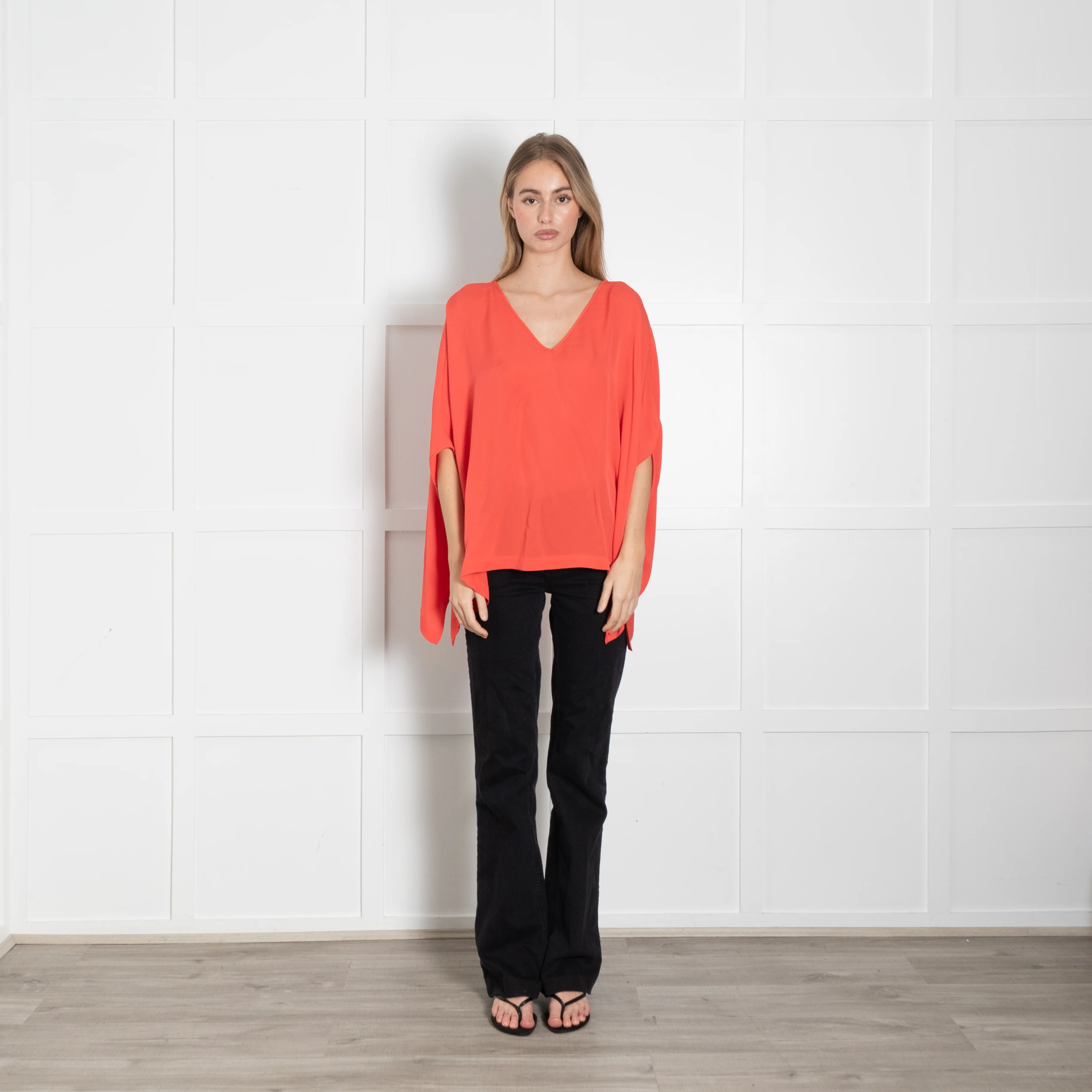 Diane Von Furstenberg Coral Poncho Style Silk Blouse