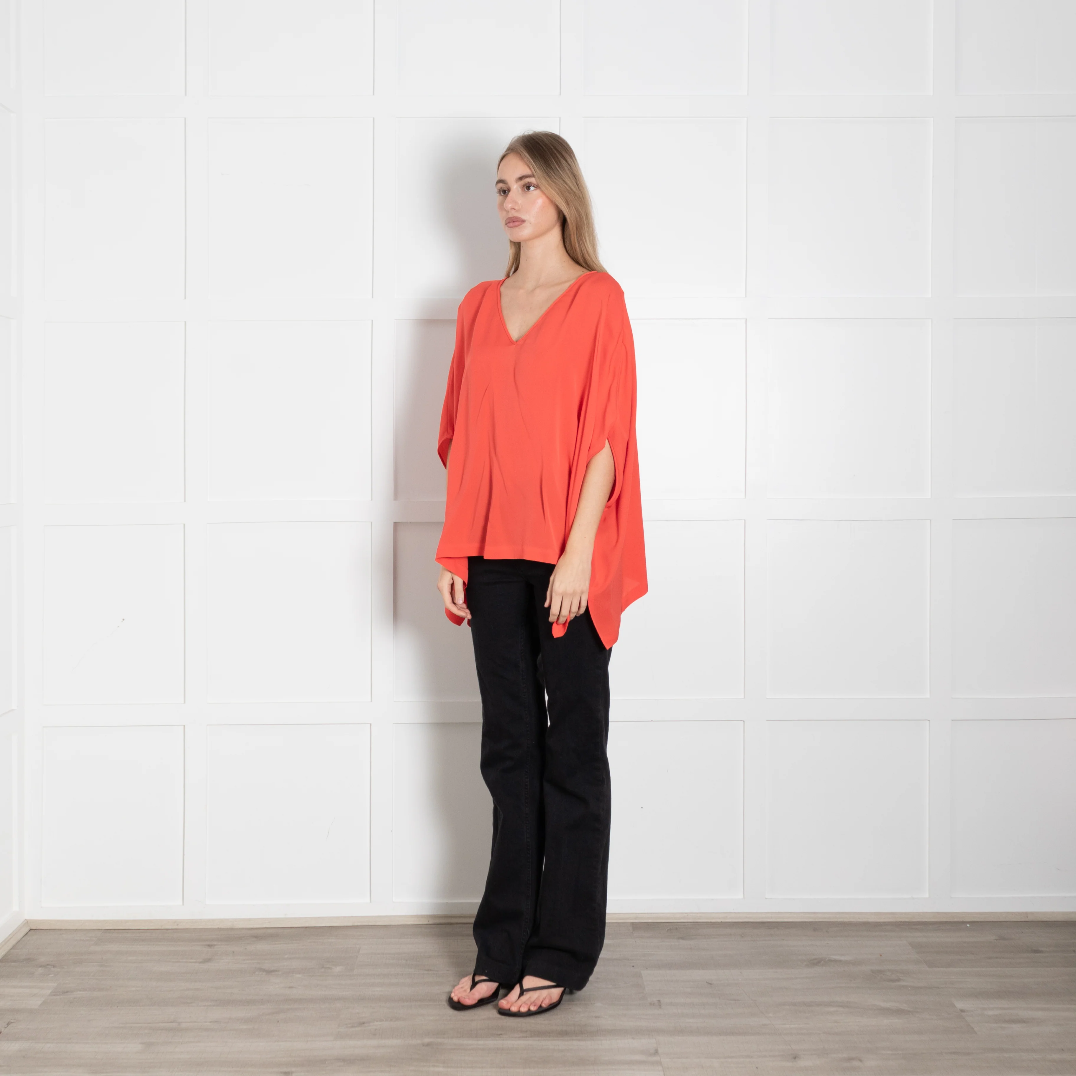 Diane Von Furstenberg Coral Poncho Style Silk Blouse - Image 3