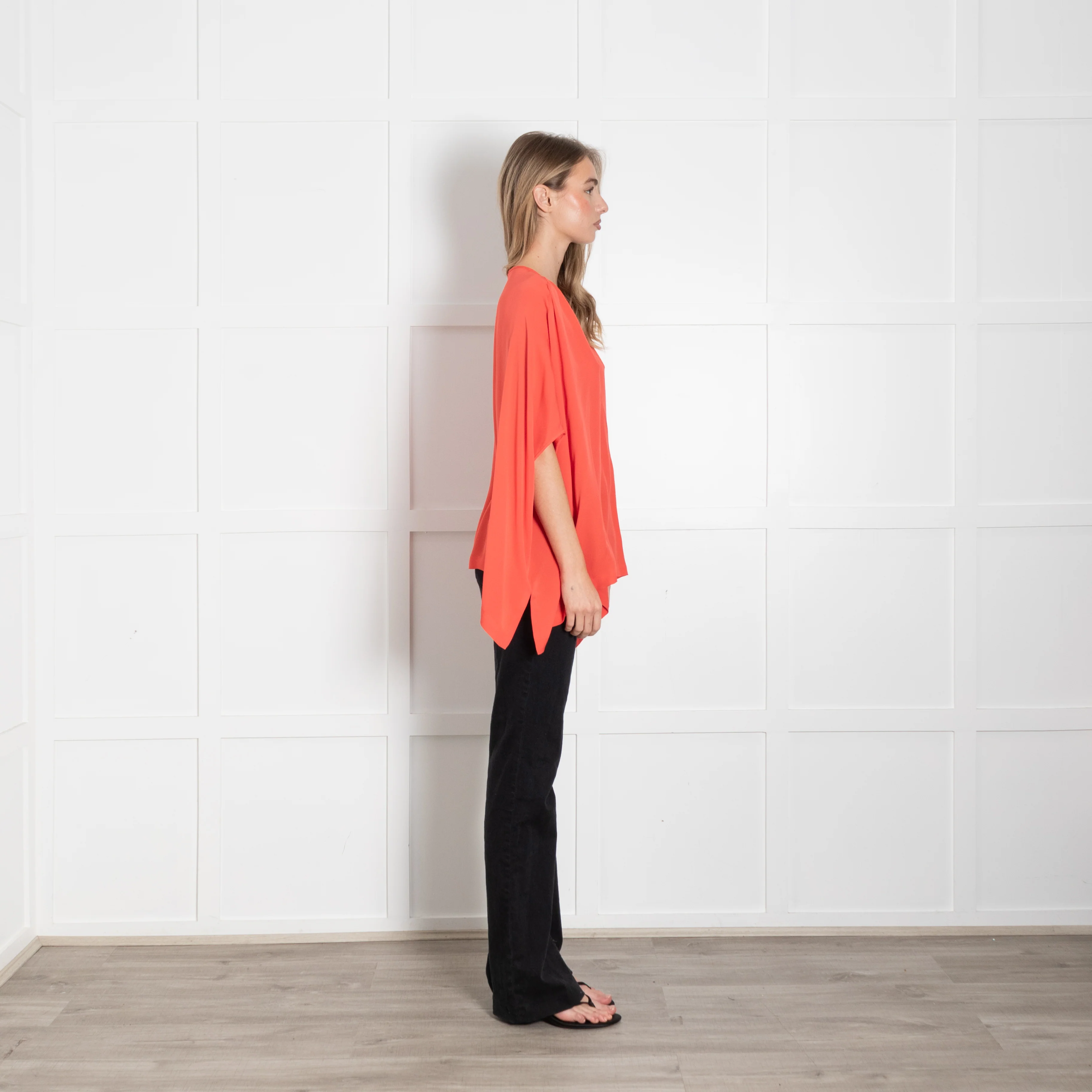 Diane Von Furstenberg Coral Poncho Style Silk Blouse - Image 6