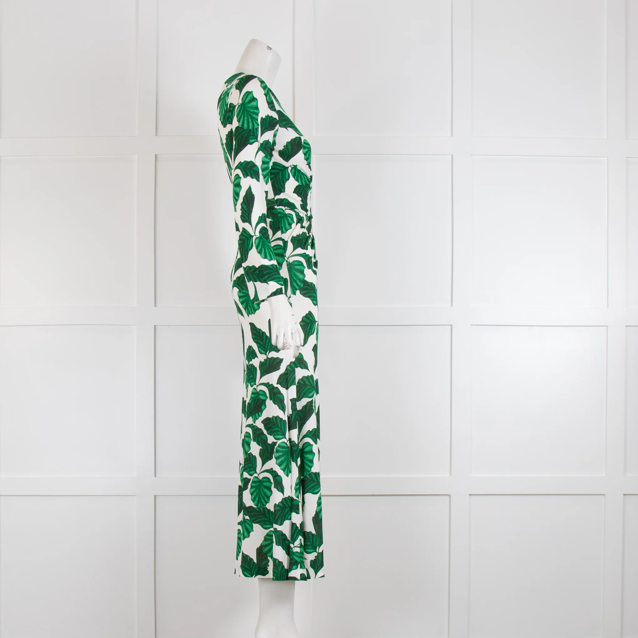 Diane Von Furstenberg Cream Green Leaf Long Sleeve Maxi Dress - Image 2