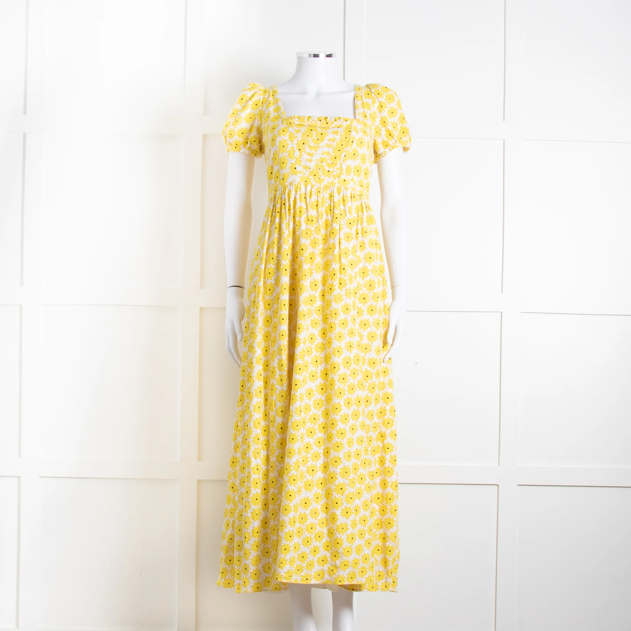 Diane Von Furstenberg Cream Yellow Floral Puffed Sleeve Maxi Dress
