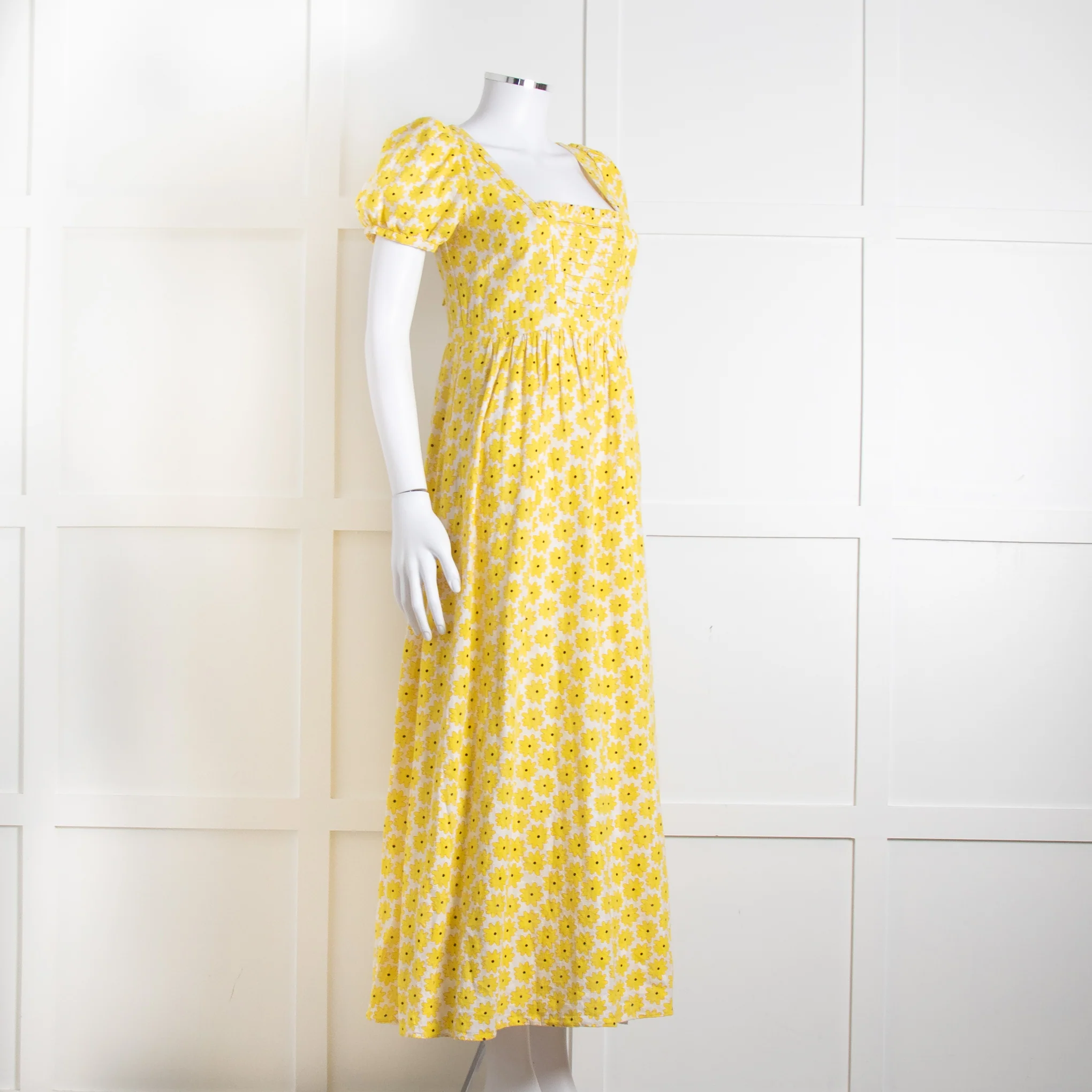 Diane Von Furstenberg Cream Yellow Floral Puffed Sleeve Maxi Dress - Image 2