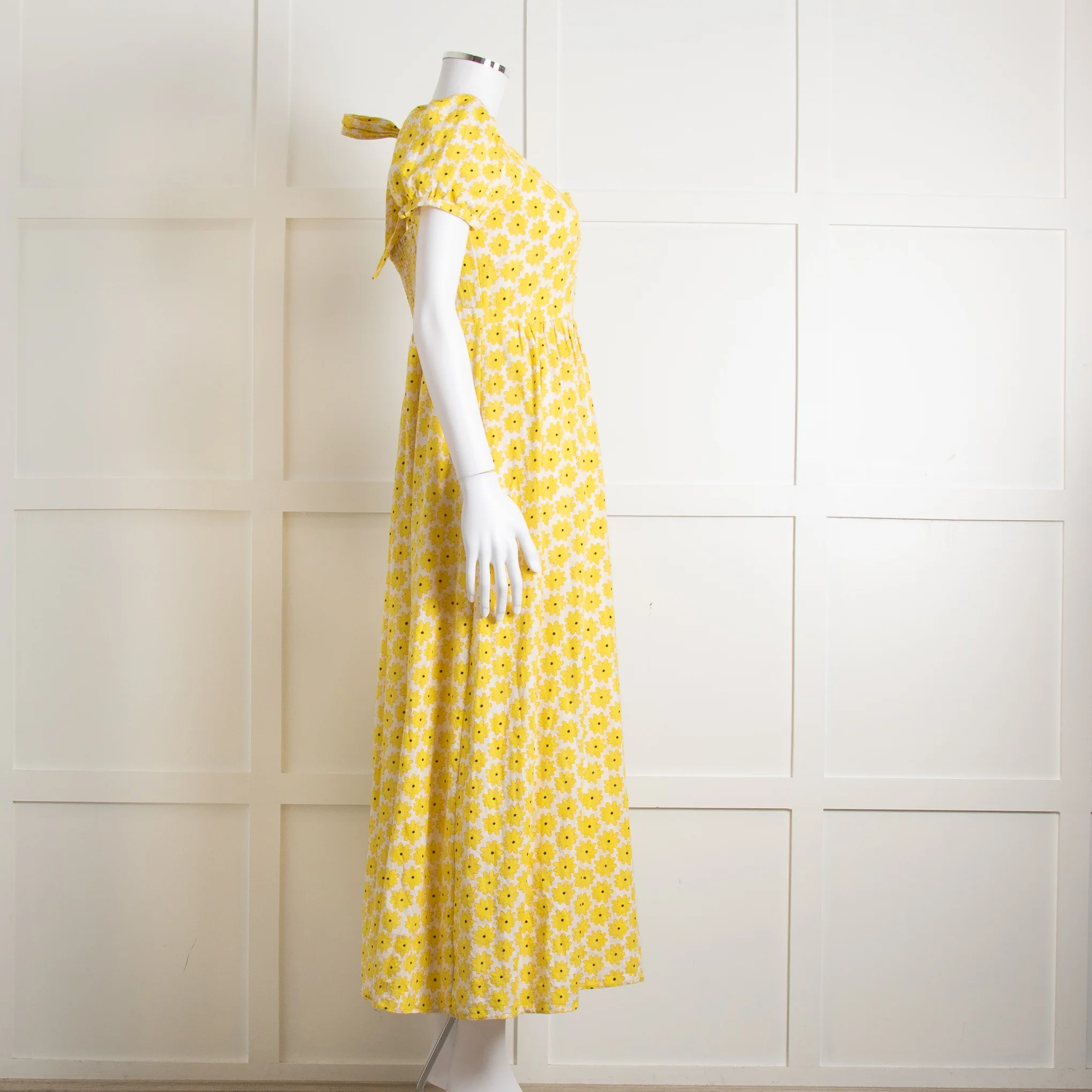 Diane Von Furstenberg Cream Yellow Floral Puffed Sleeve Maxi Dress - Image 3