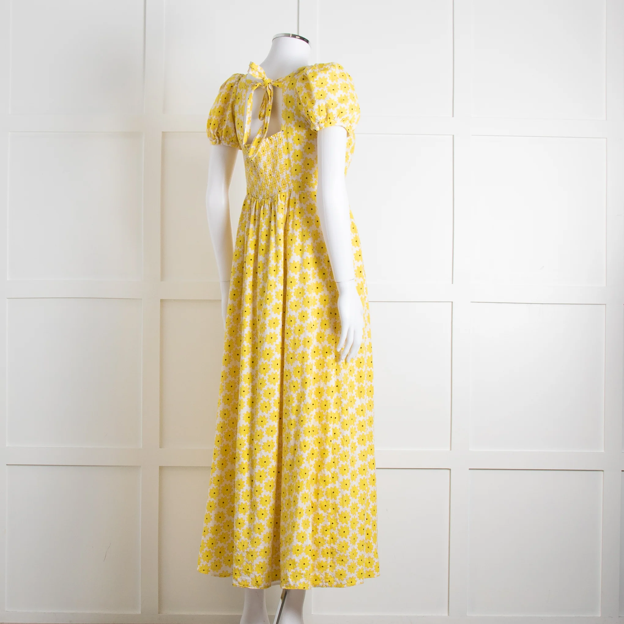 Diane Von Furstenberg Cream Yellow Floral Puffed Sleeve Maxi Dress - Image 4