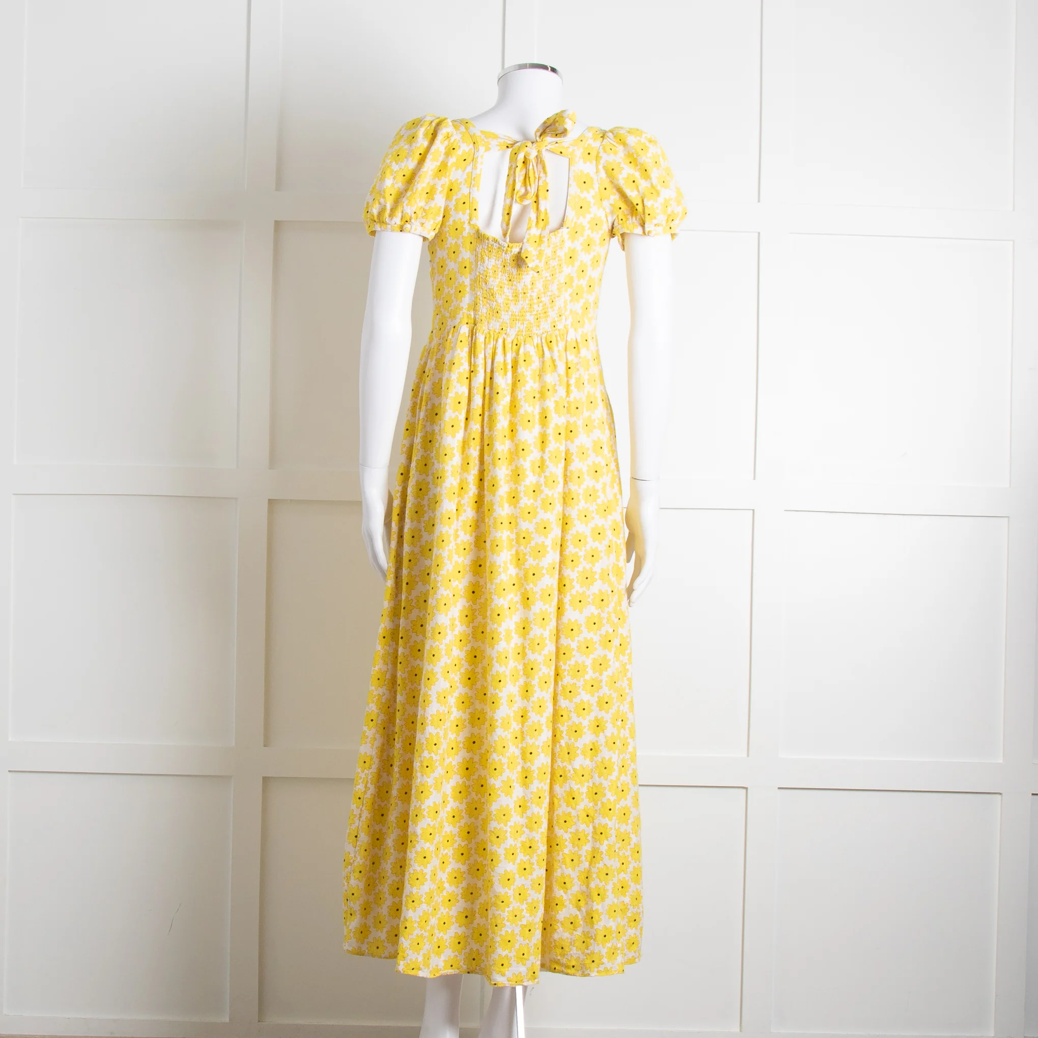 Diane Von Furstenberg Cream Yellow Floral Puffed Sleeve Maxi Dress - Image 5