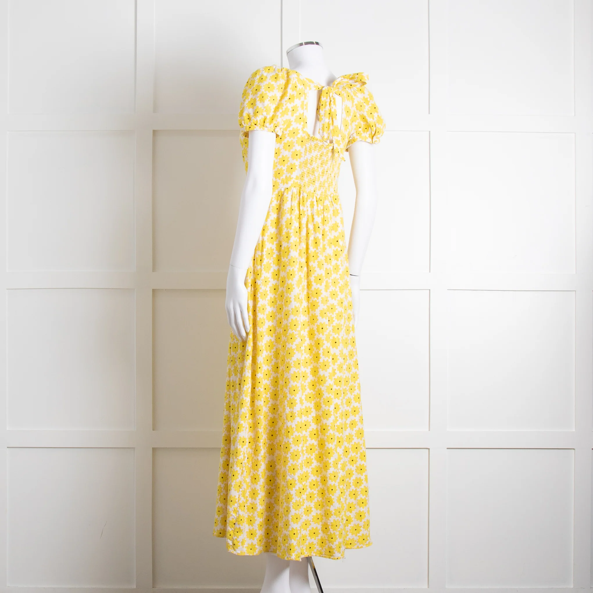 Diane Von Furstenberg Cream Yellow Floral Puffed Sleeve Maxi Dress - Image 6