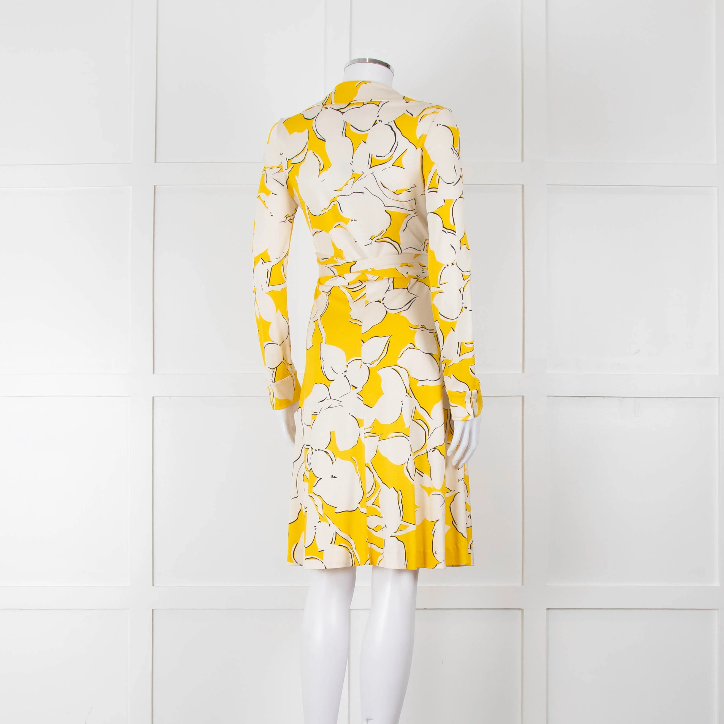 Diane Von Furstenberg Cream Yellow Floral Wrap Dress - Image 4
