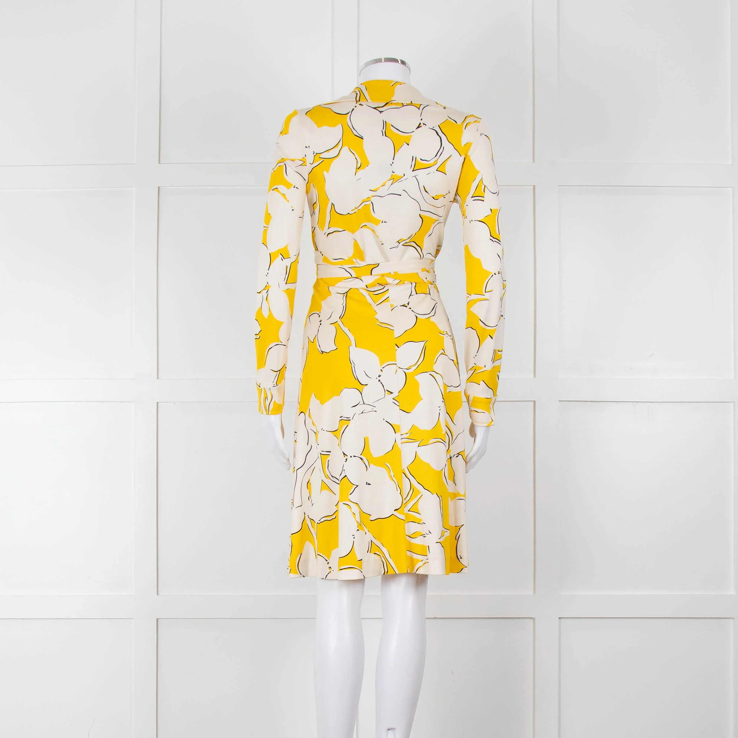 Diane Von Furstenberg Cream Yellow Floral Wrap Dress - Image 5
