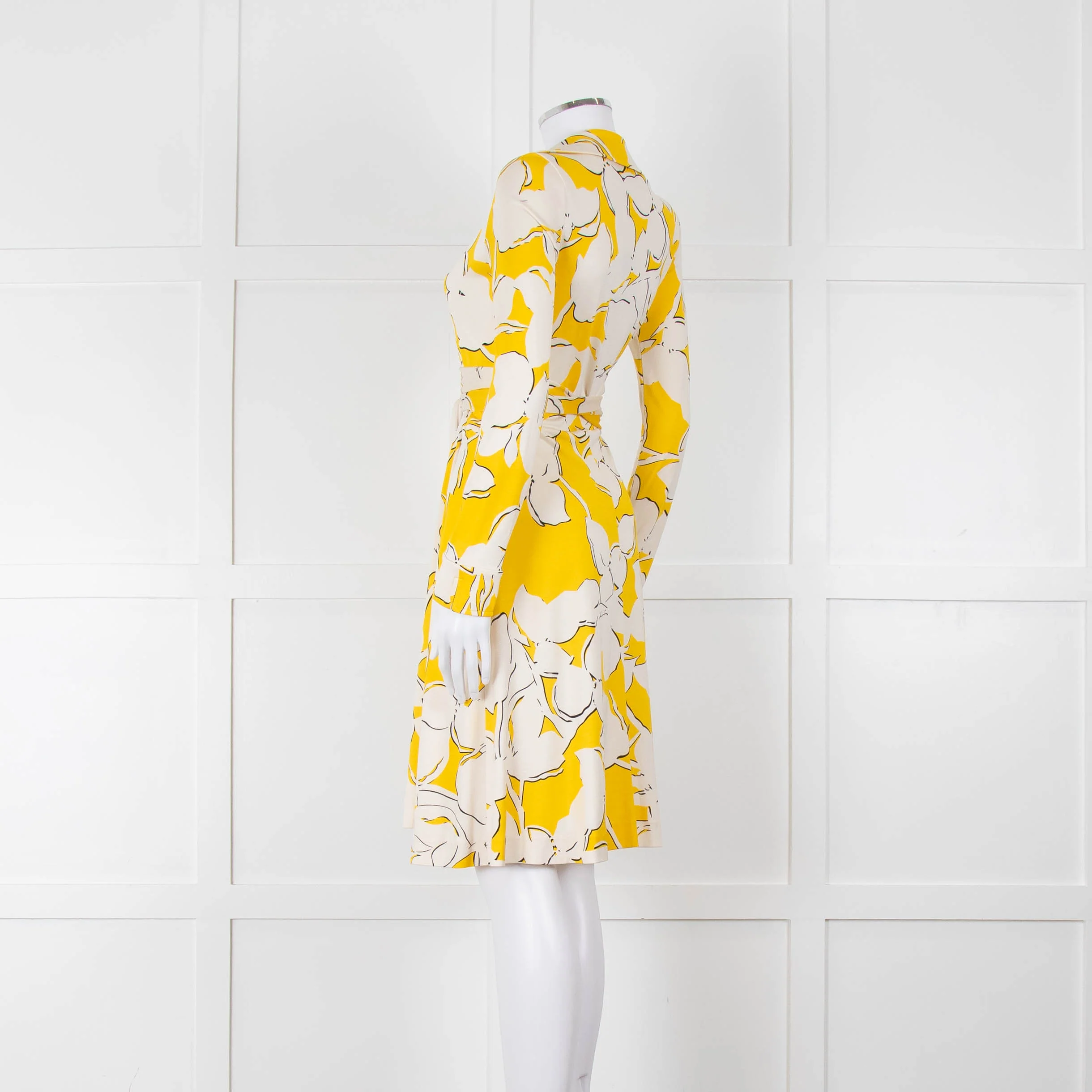 Diane Von Furstenberg Cream Yellow Floral Wrap Dress - Image 6