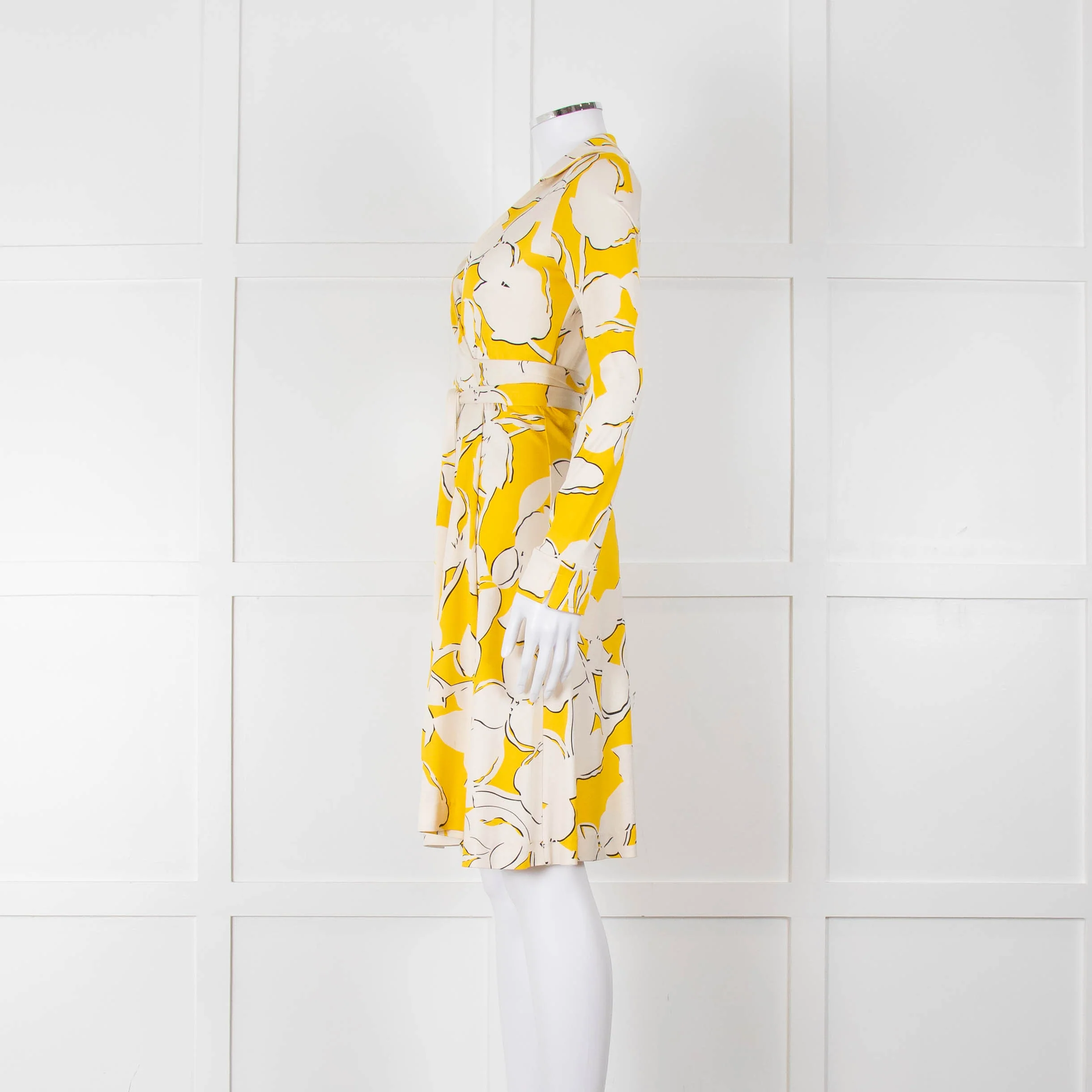 Diane Von Furstenberg Cream Yellow Floral Wrap Dress - Image 7