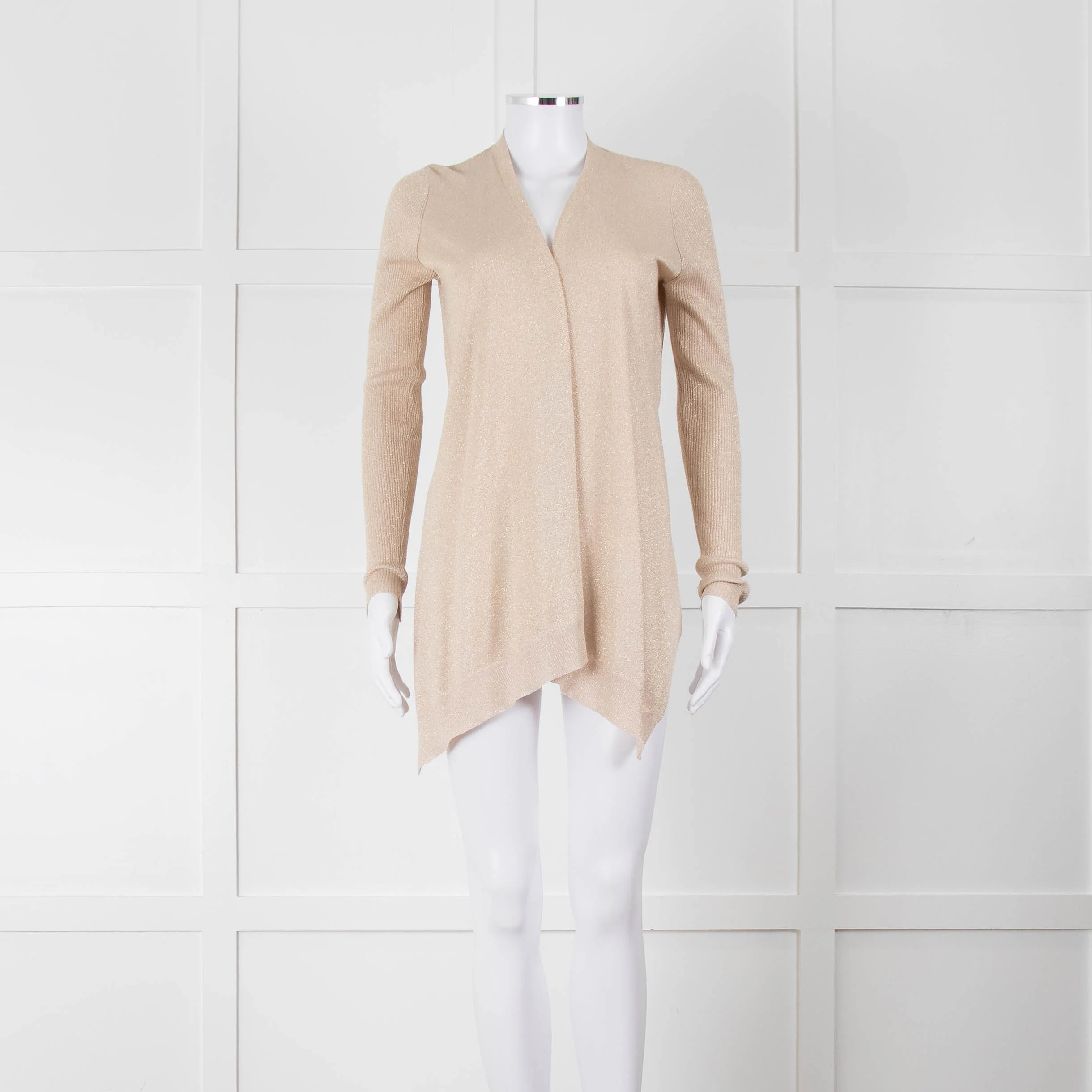 Diane Von Furstenberg Fine Knit Gold Lurex Open Cardigan