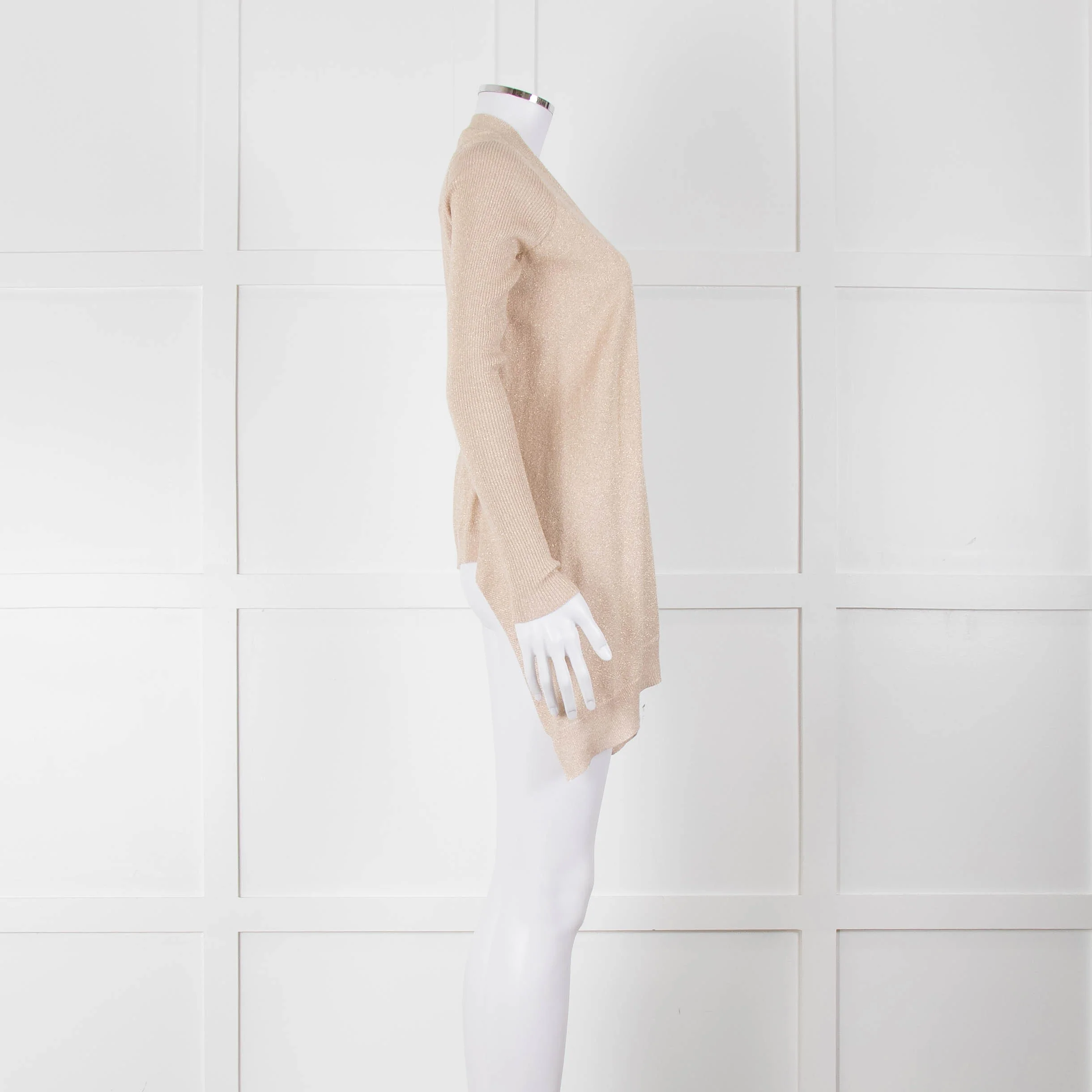 Diane Von Furstenberg Fine Knit Gold Lurex Open Cardigan - Image 3