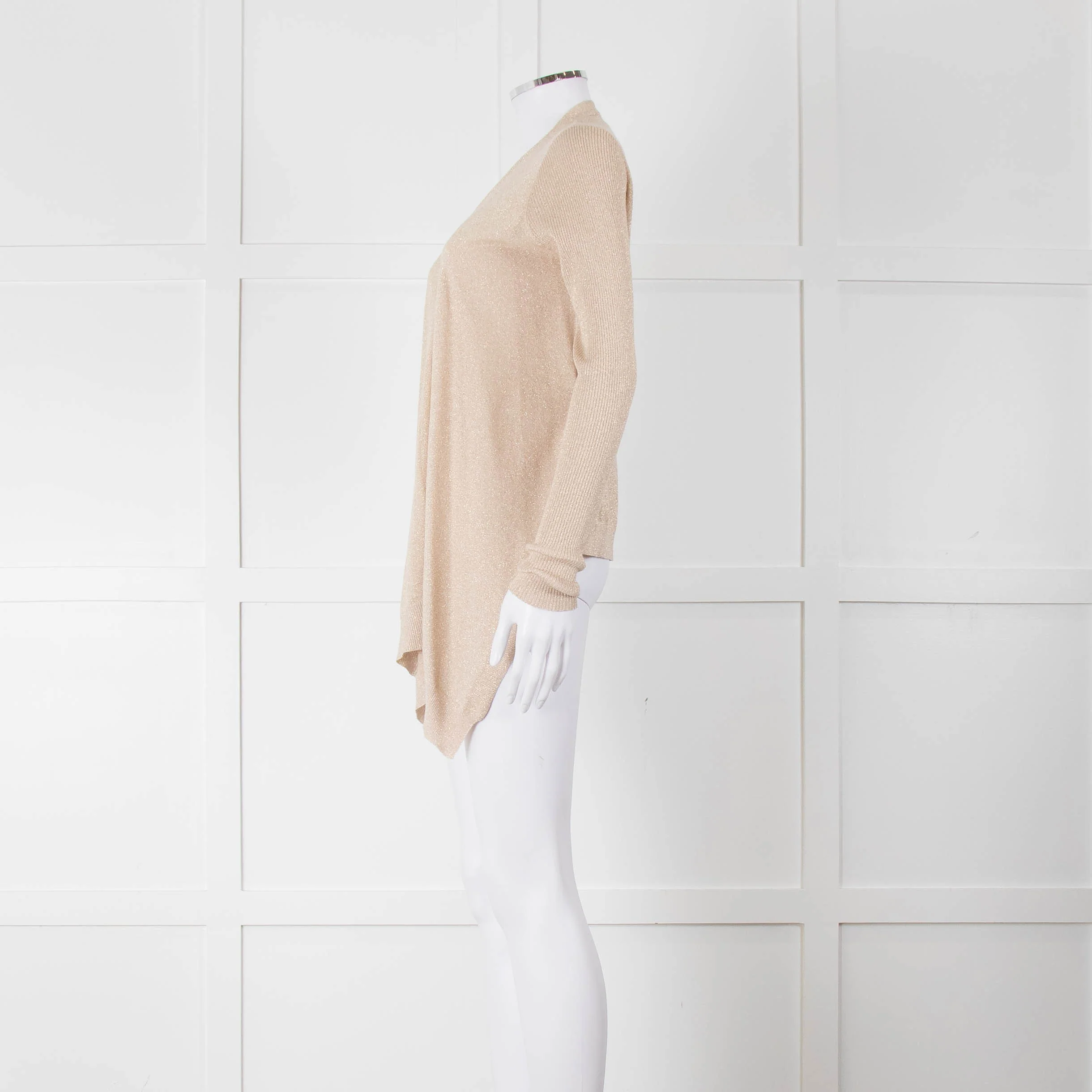 Diane Von Furstenberg Fine Knit Gold Lurex Open Cardigan - Image 7