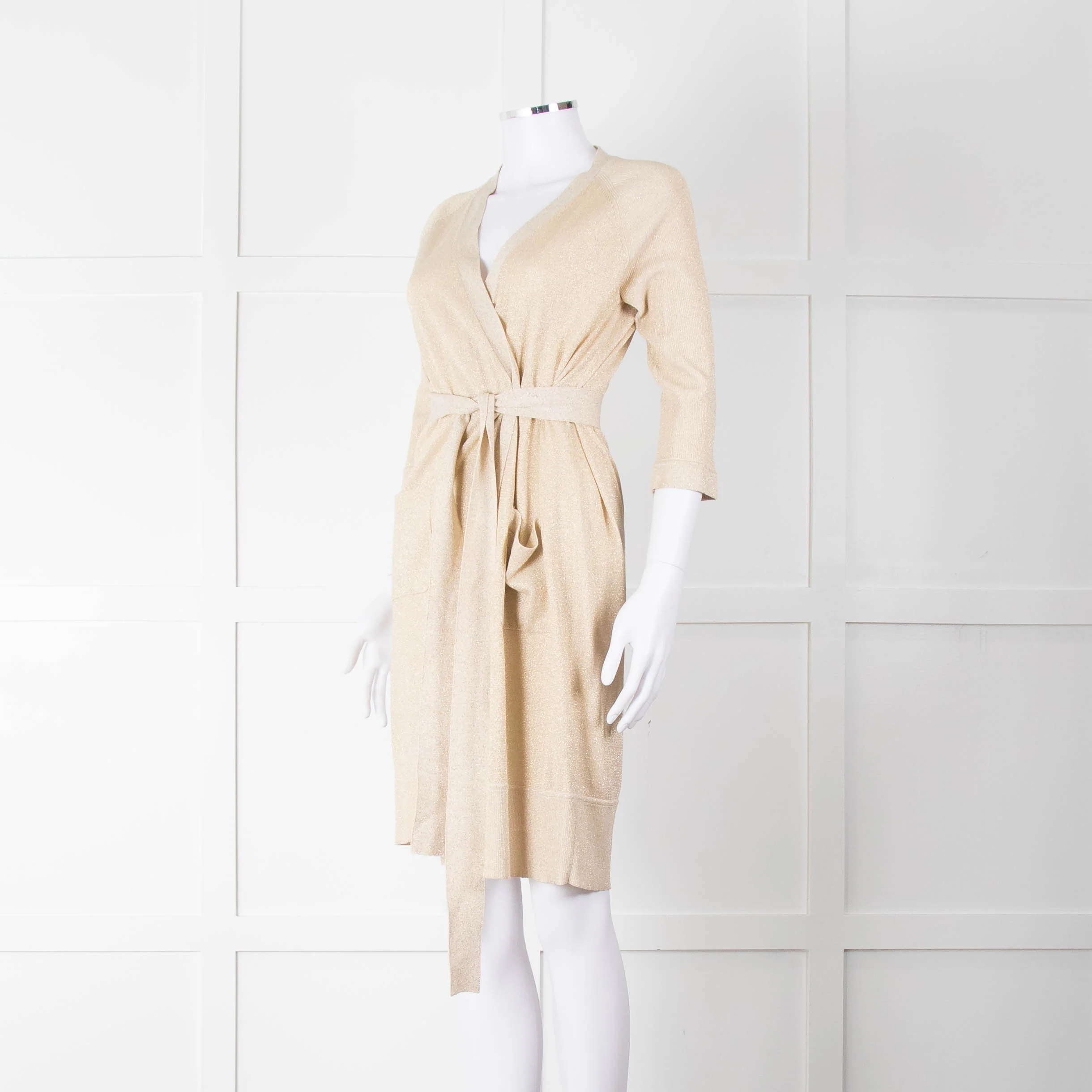 Diane Von Furstenberg Gold Lurex Long Belted Cardigan - Image 8