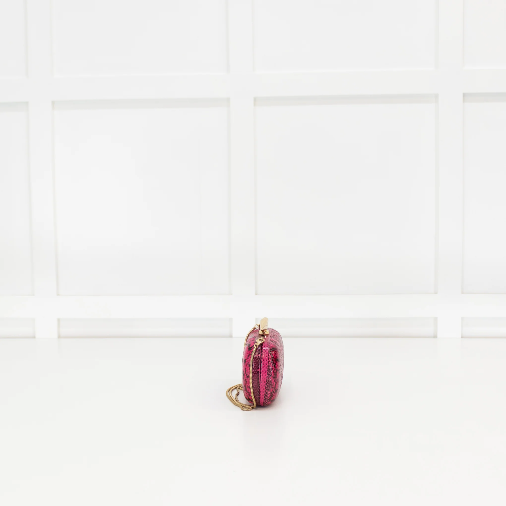 Diane Von Furstenberg Hot Pink Snakeskin Effect Lip Clasp Clutch - Image 5