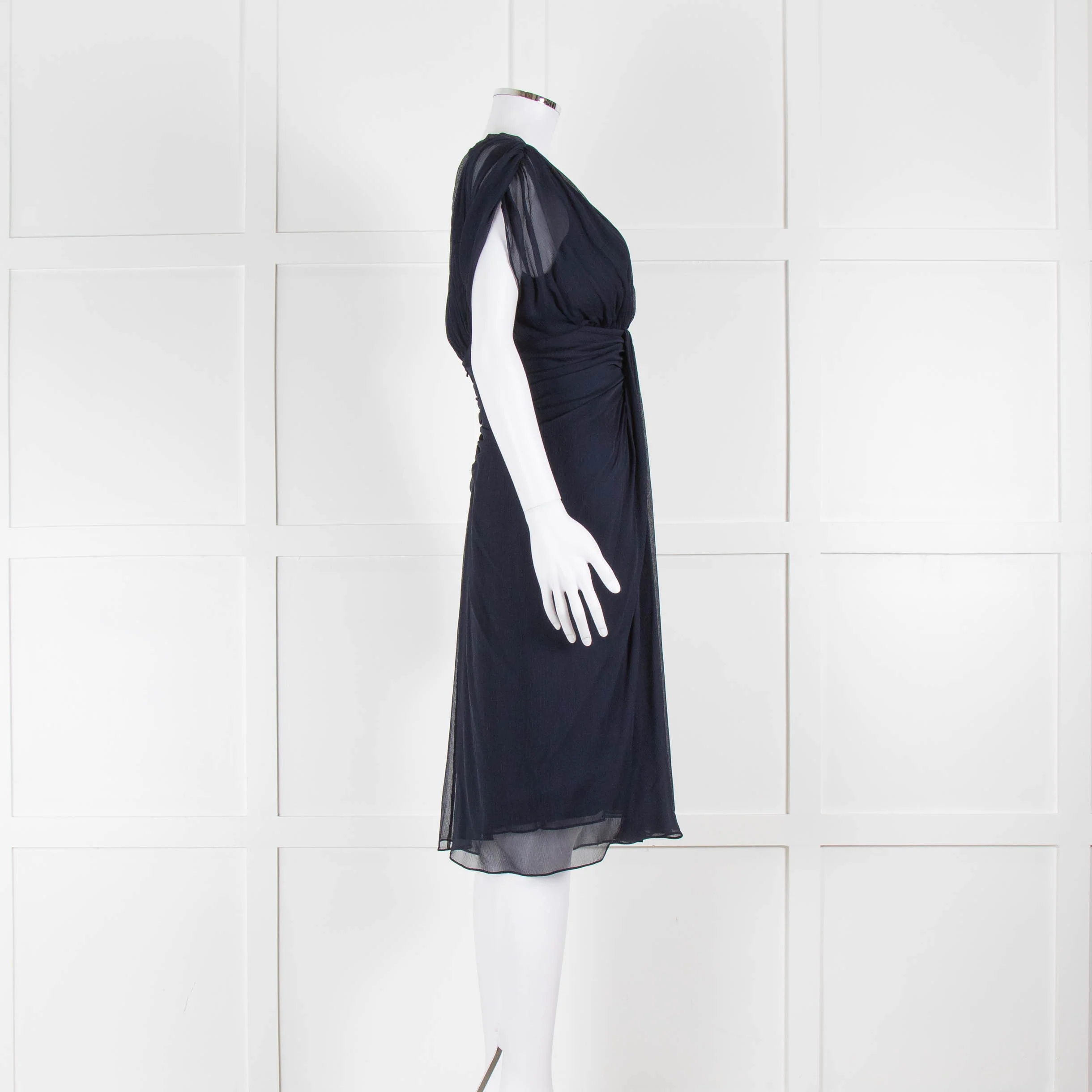 Diane von Furstenberg Navy Blue Chiffon Crossover Dress - Image 2