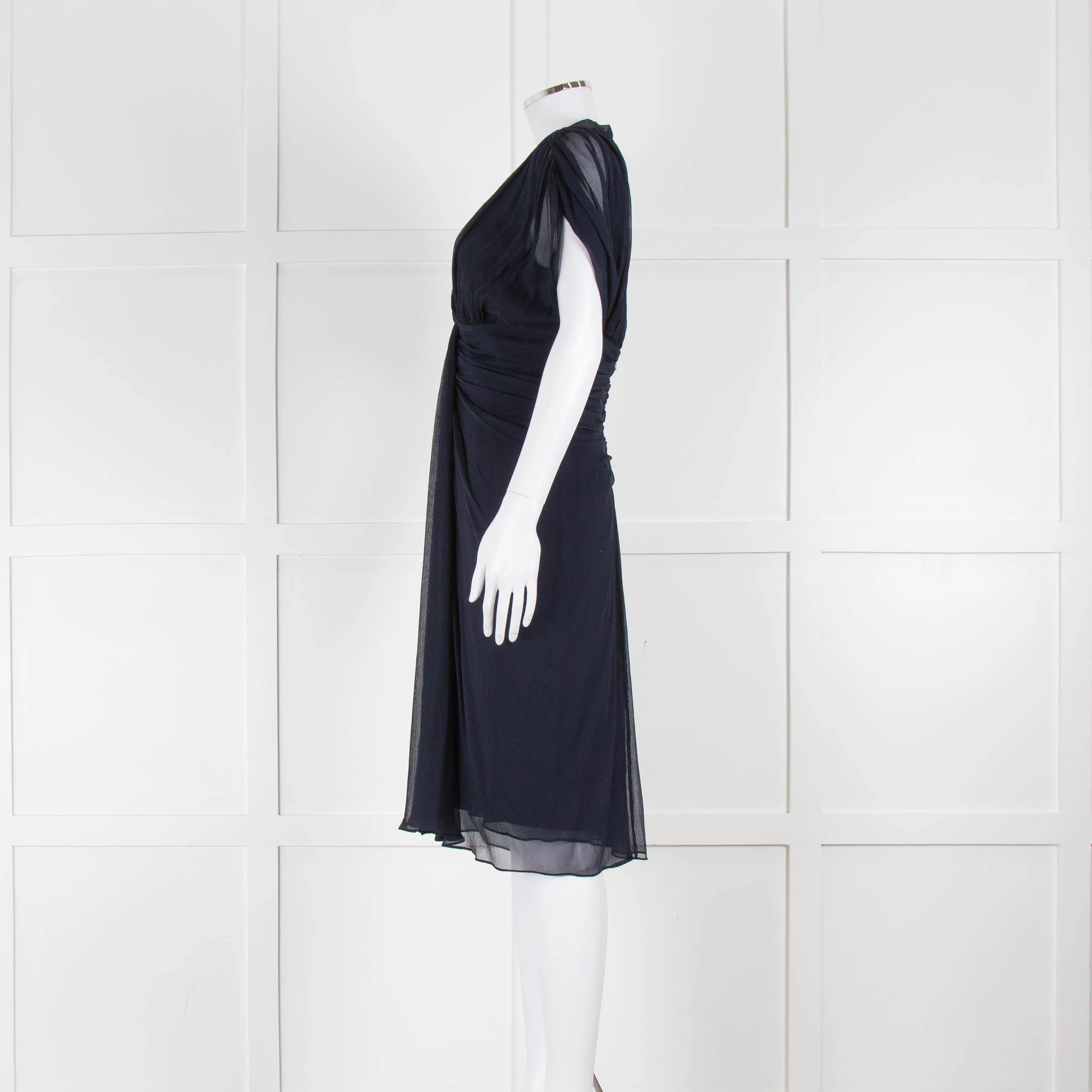 Diane von Furstenberg Navy Blue Chiffon Crossover Dress - Image 4