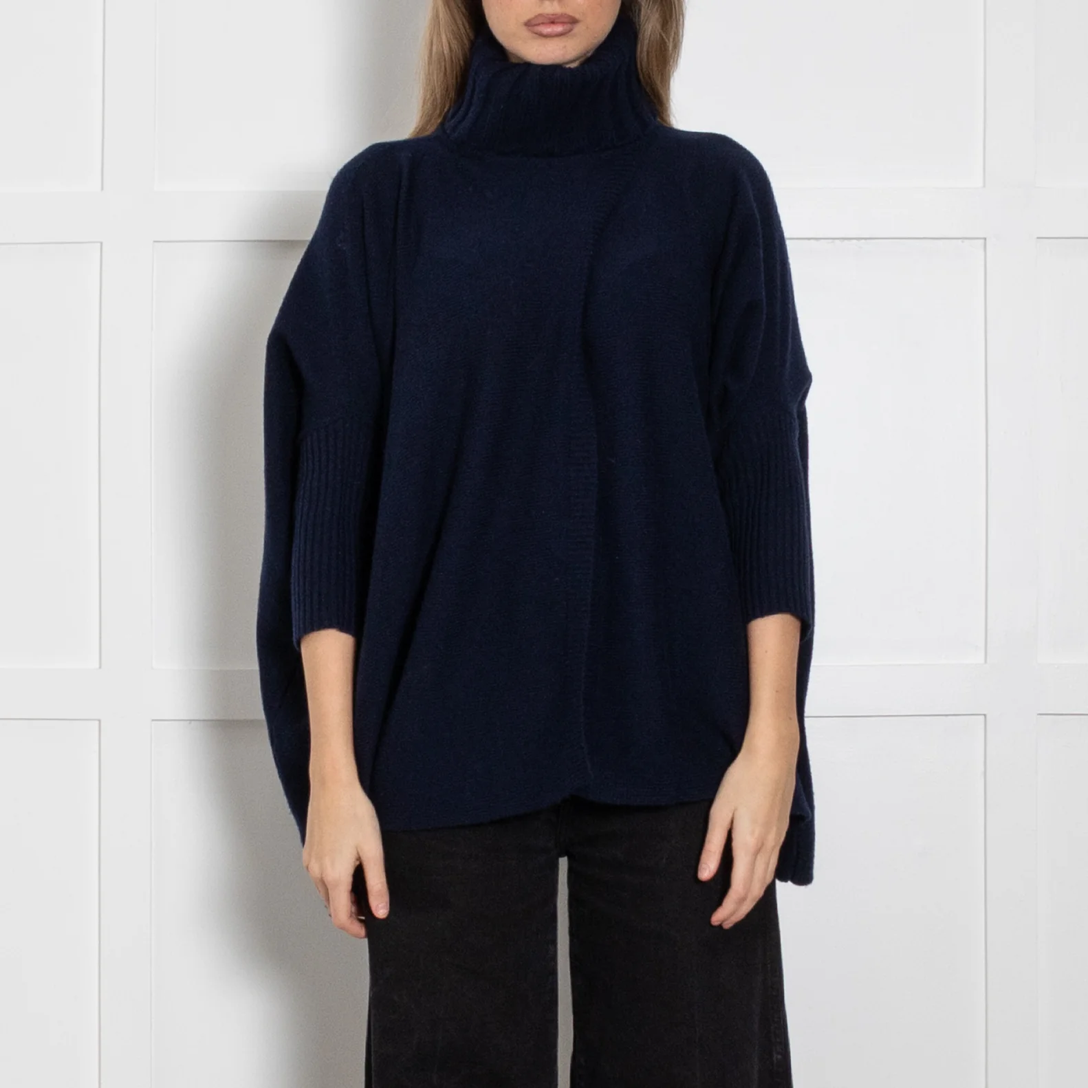 Diane Von Furstenberg Navy Blue Wool Rollneck Cape - Image 2