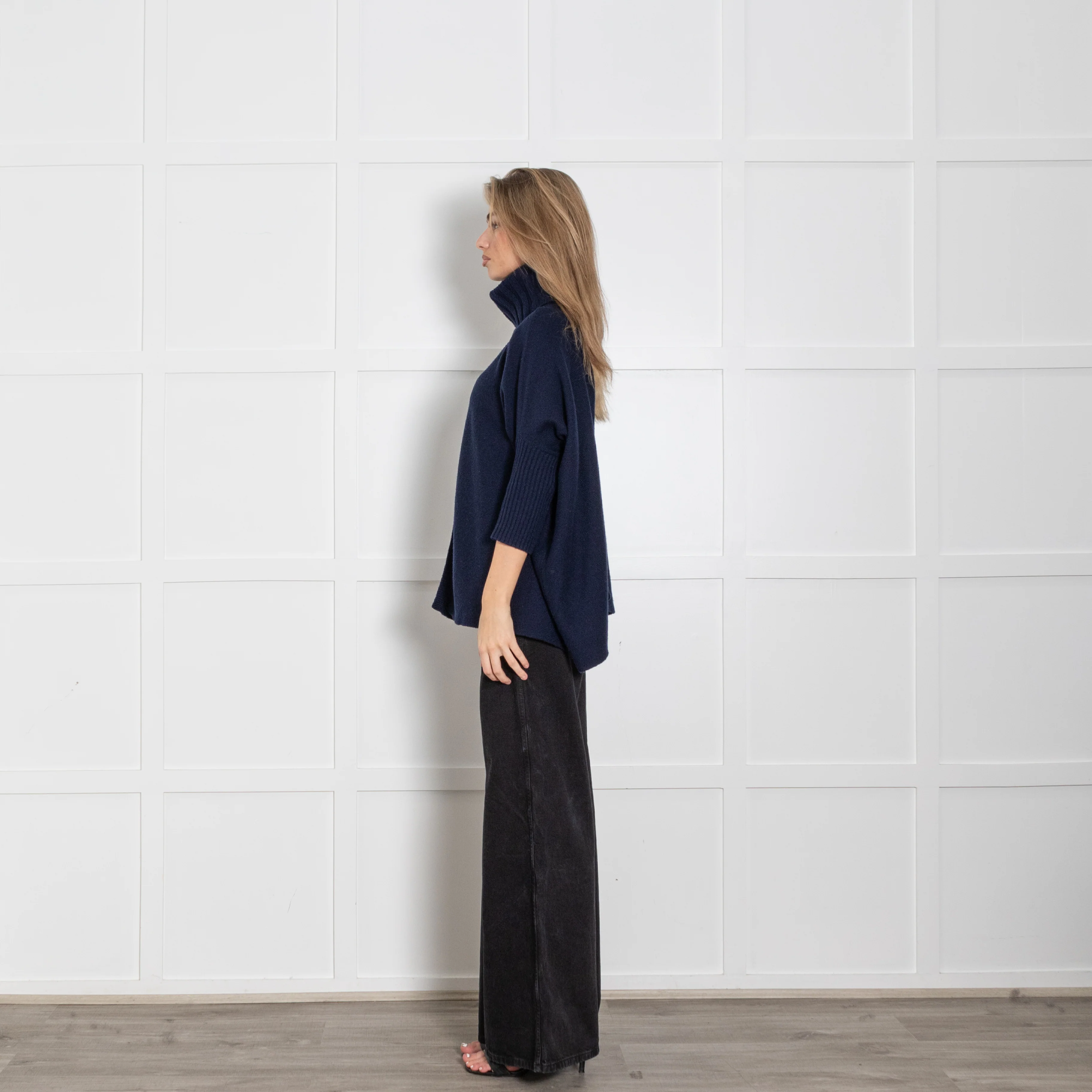Diane Von Furstenberg Navy Blue Wool Rollneck Cape - Image 4