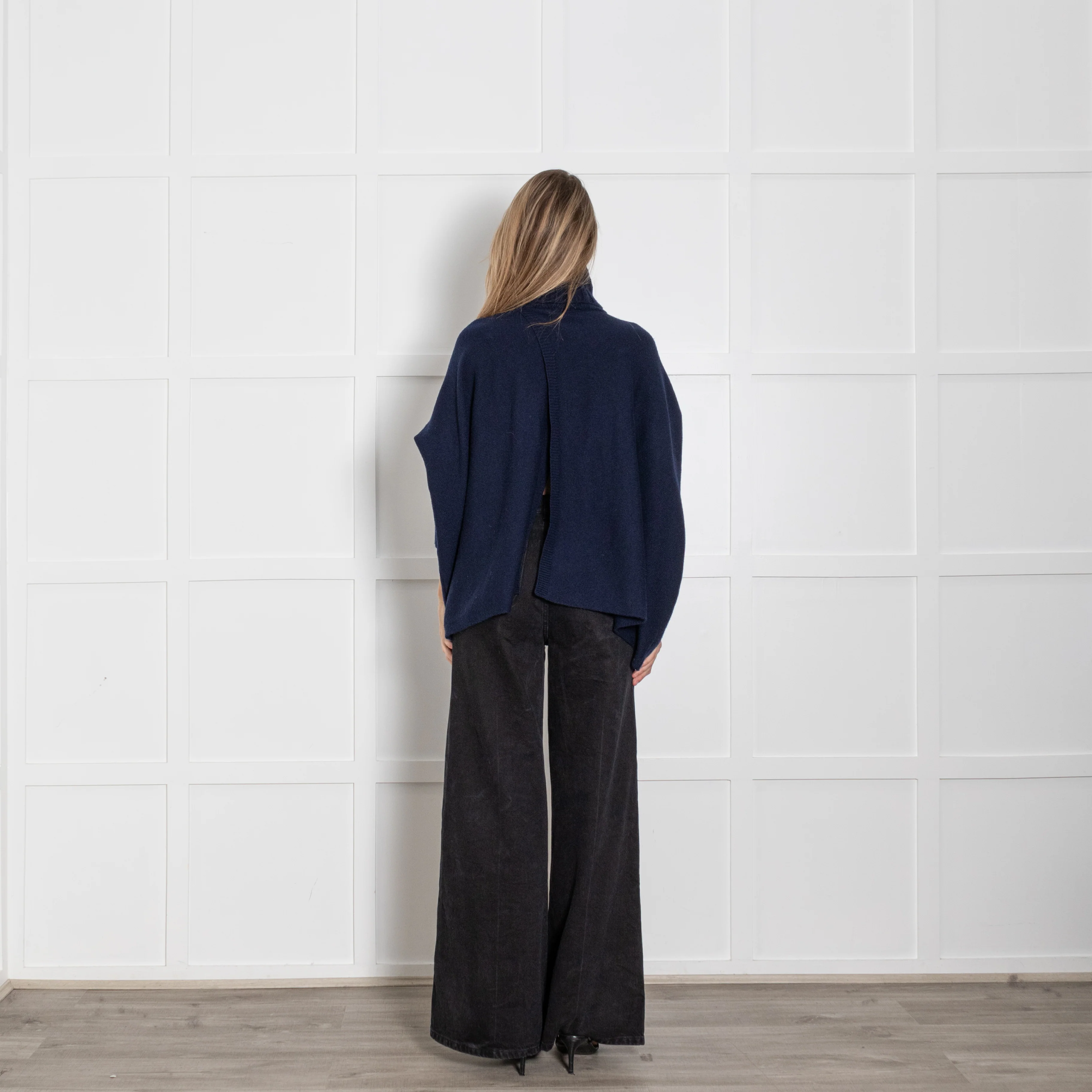 Diane Von Furstenberg Navy Blue Wool Rollneck Cape - Image 5