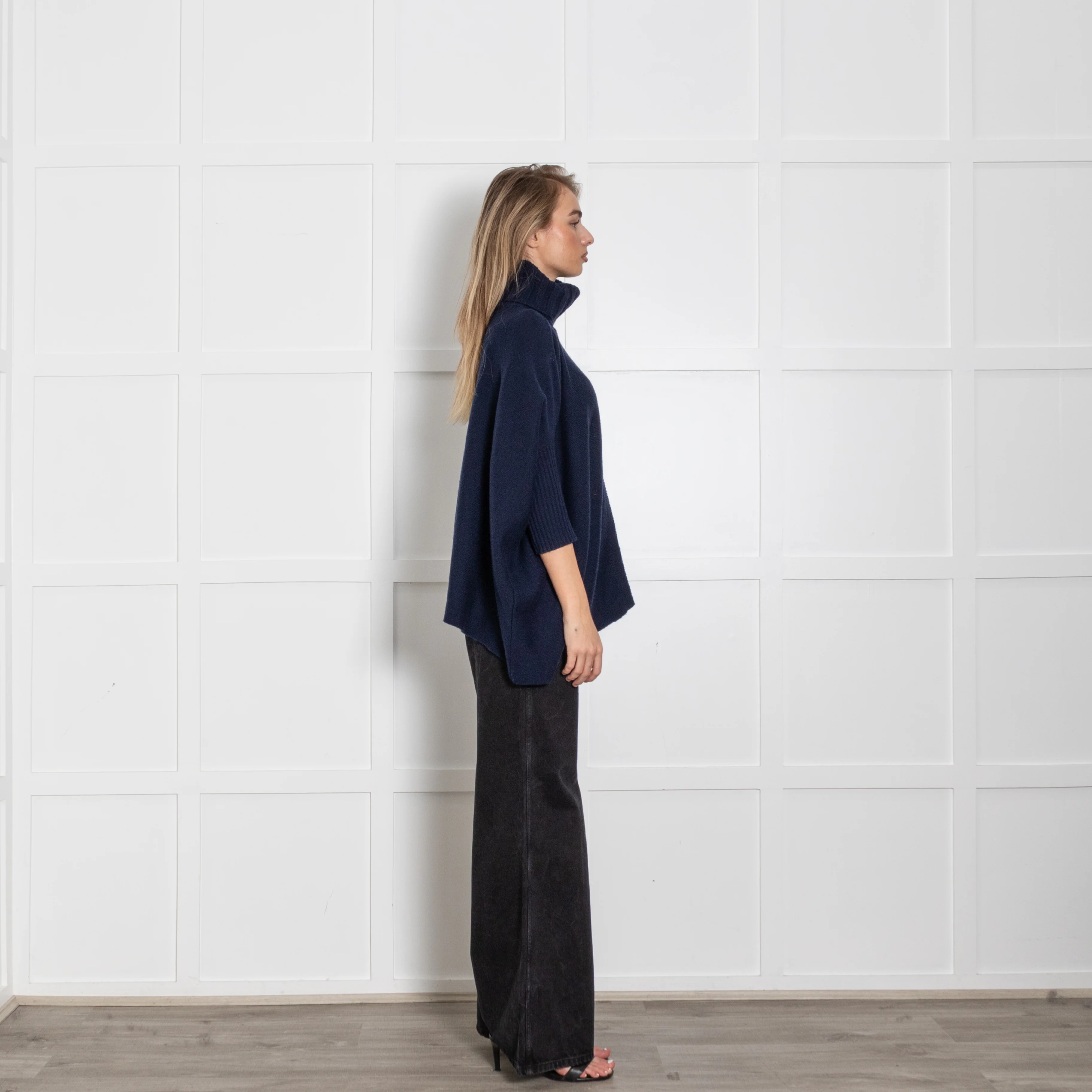 Diane Von Furstenberg Navy Blue Wool Rollneck Cape - Image 6