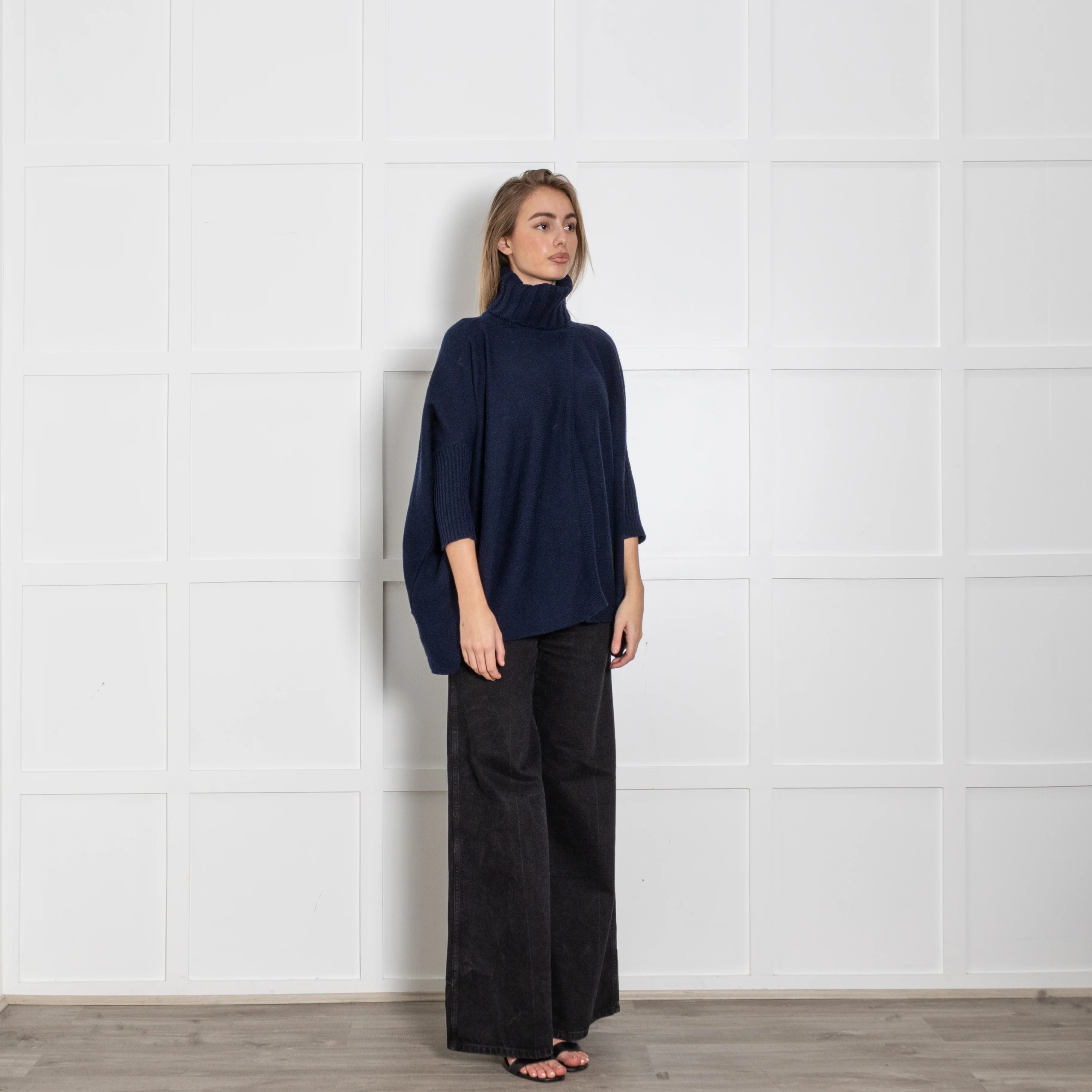 Diane Von Furstenberg Navy Blue Wool Rollneck Cape - Image 7