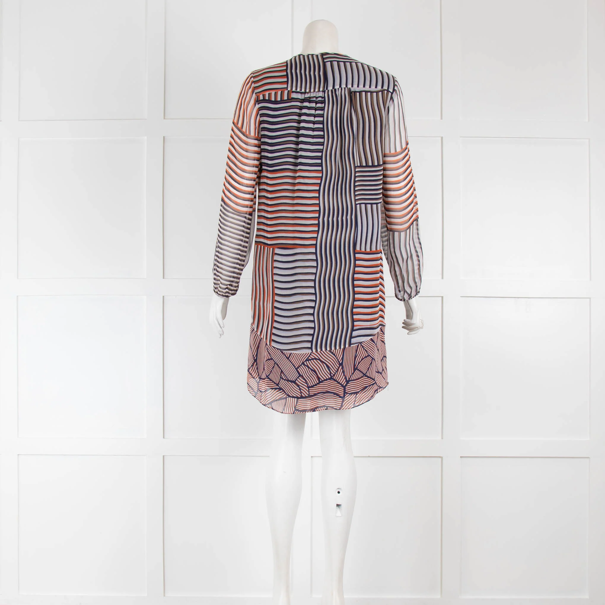 Diane Von Furstenberg Navy Orange Silk Long Sleeve Short Dress - Image 3