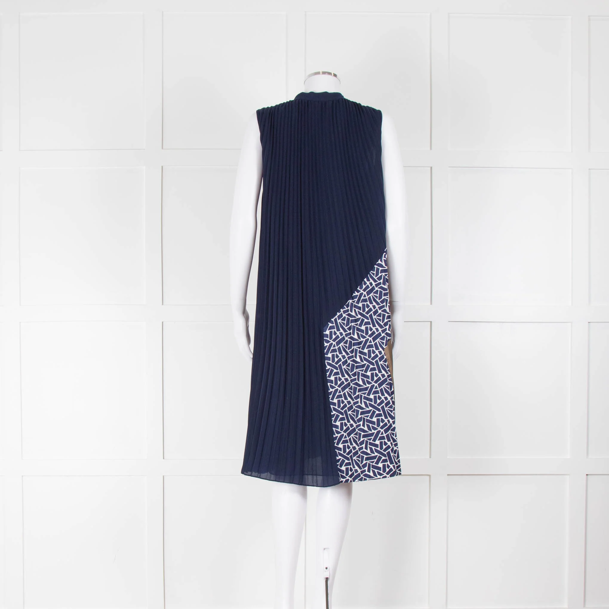 Diane Von Furstenberg Navy Plisse Sleeveless Dress - Image 3