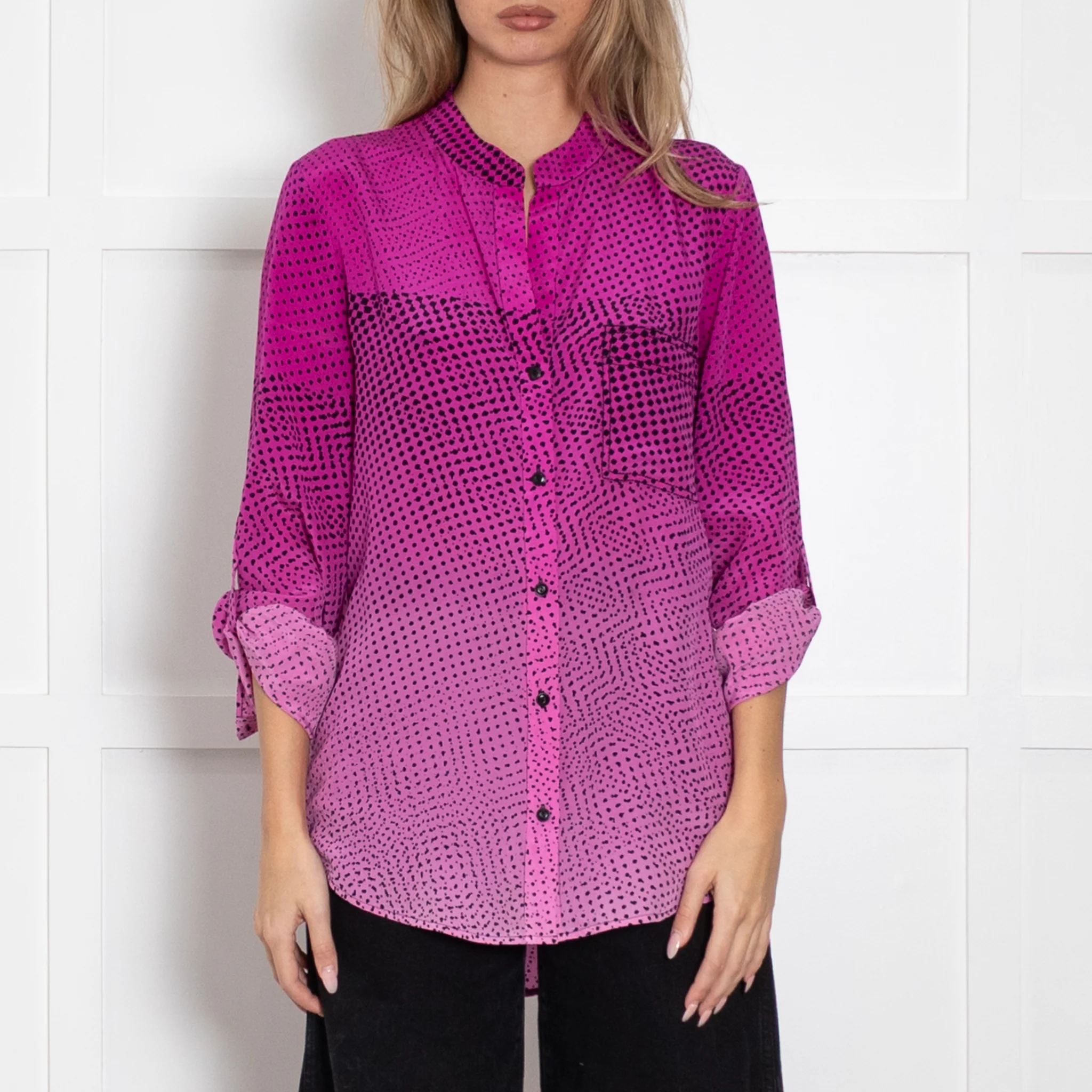 Diane Von Furstenberg Pink Ombre Black Print Silk Blouse - Image 2