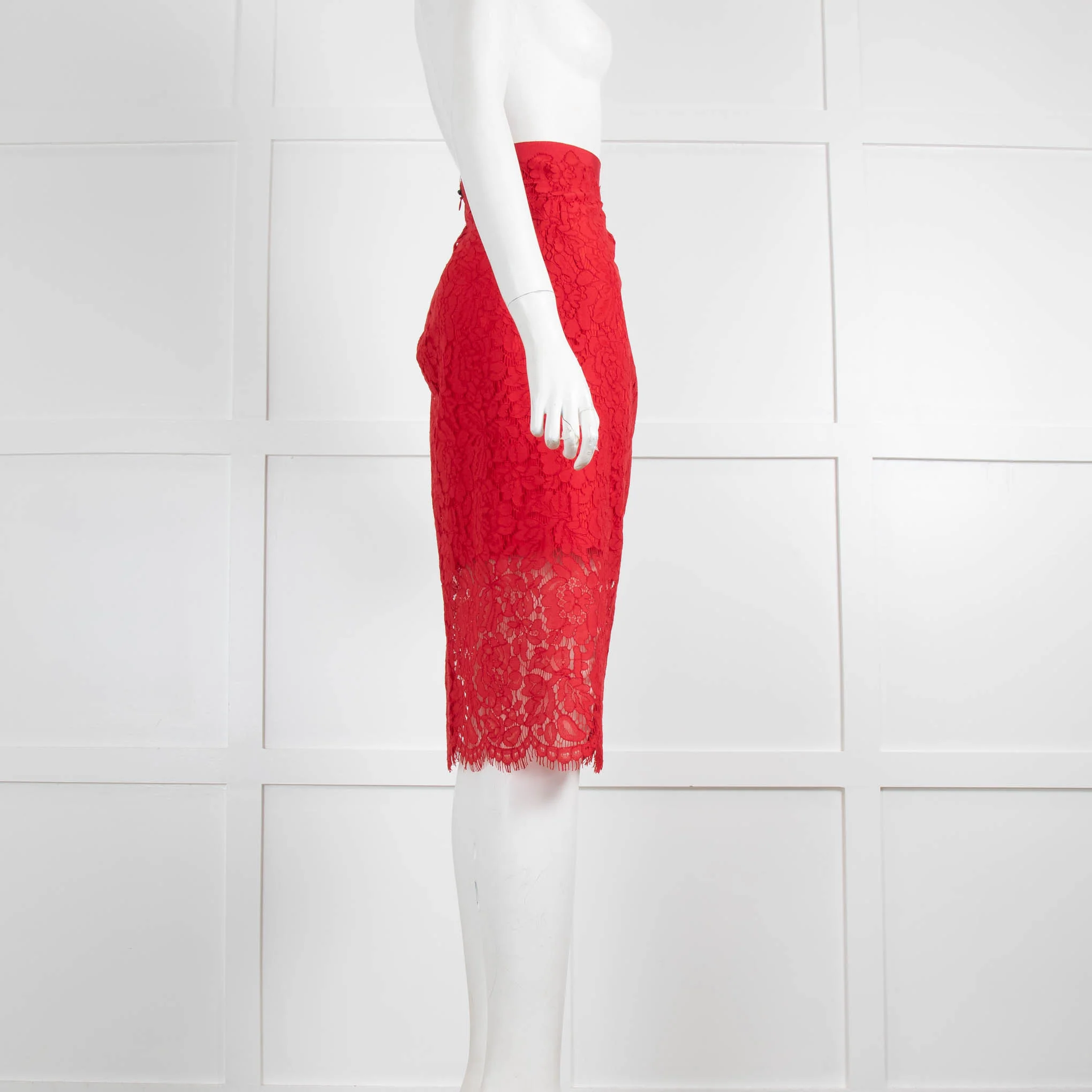 Diane Von Furstenberg Red Lace Glimmer Pencil Skirt - Image 2