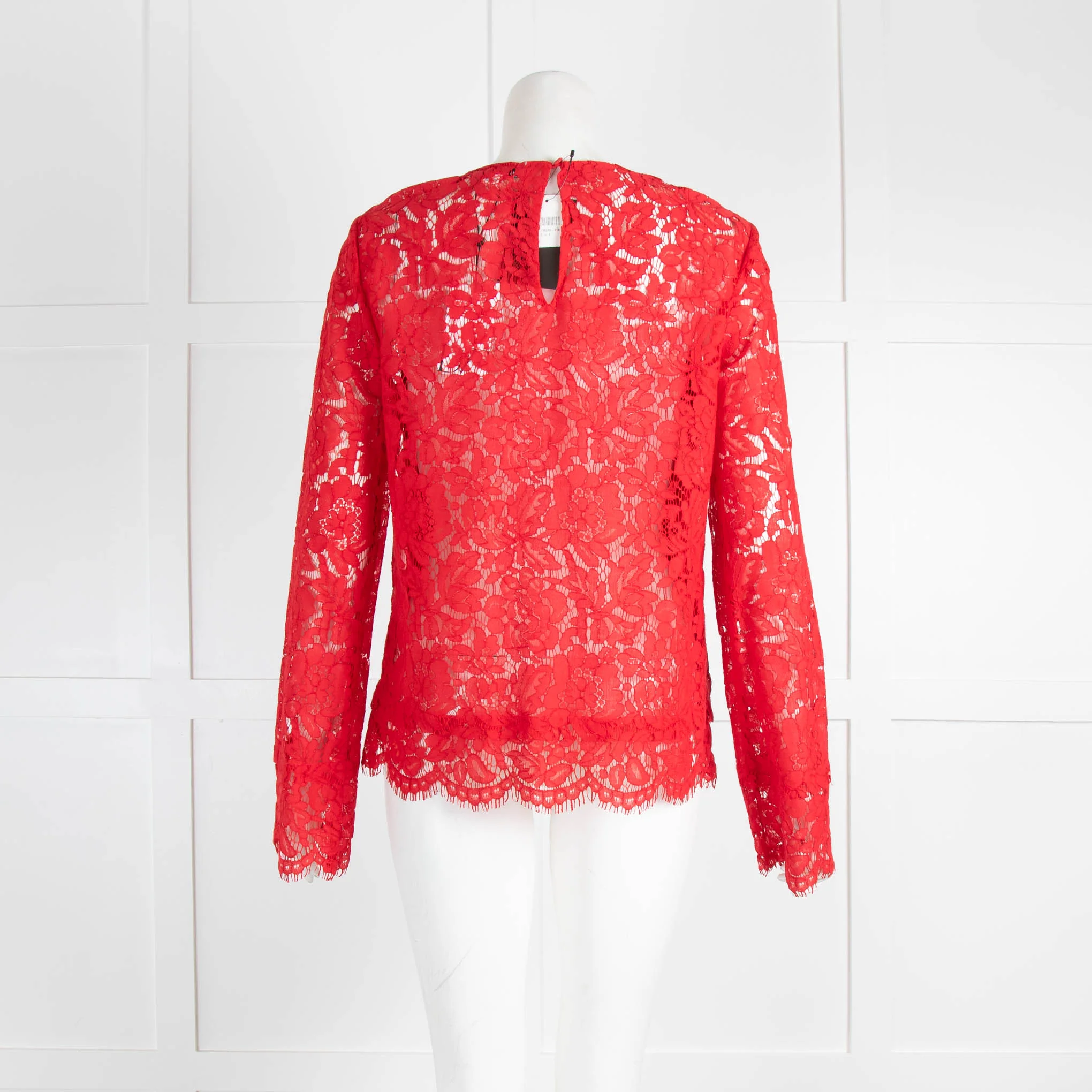 Diane Von Furstenberg Red Lace Yeva Long Sleeve Top - Image 3