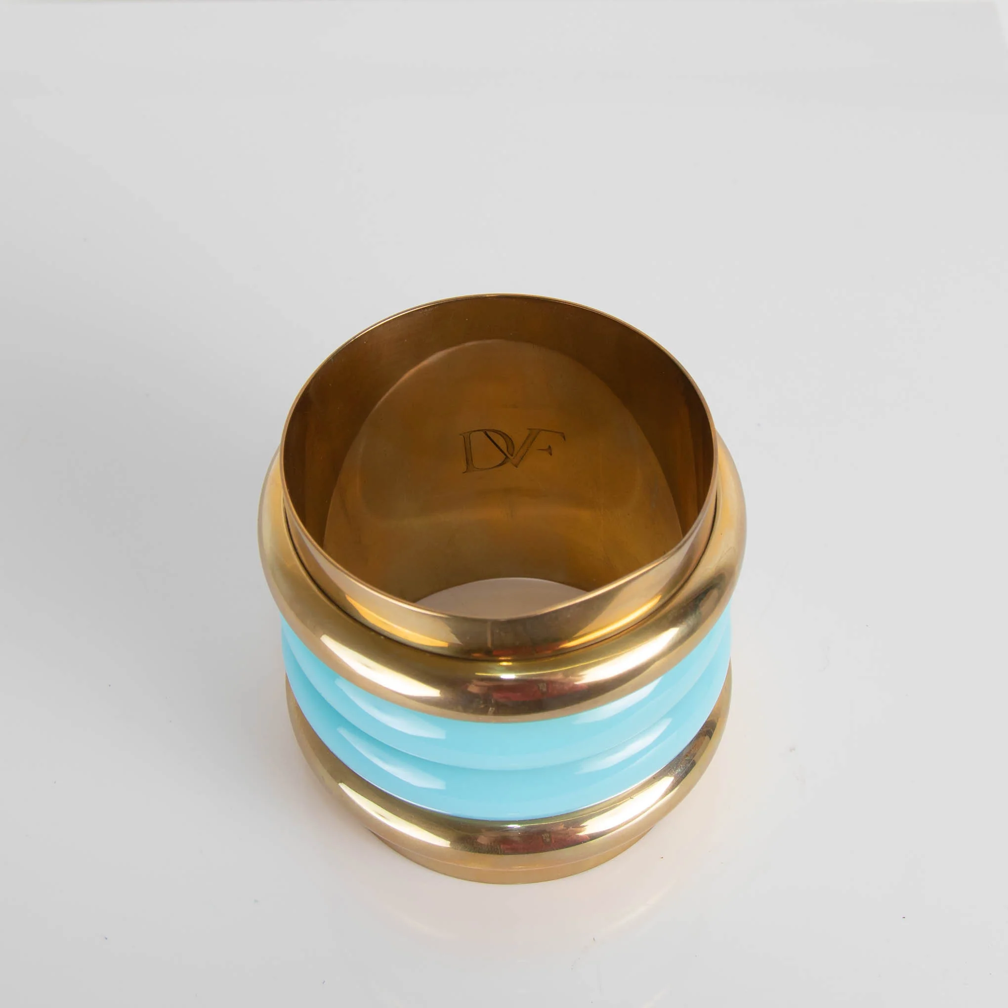 Diane Von Furstenberg Turquoise and Gold Wide Bangle - Image 3
