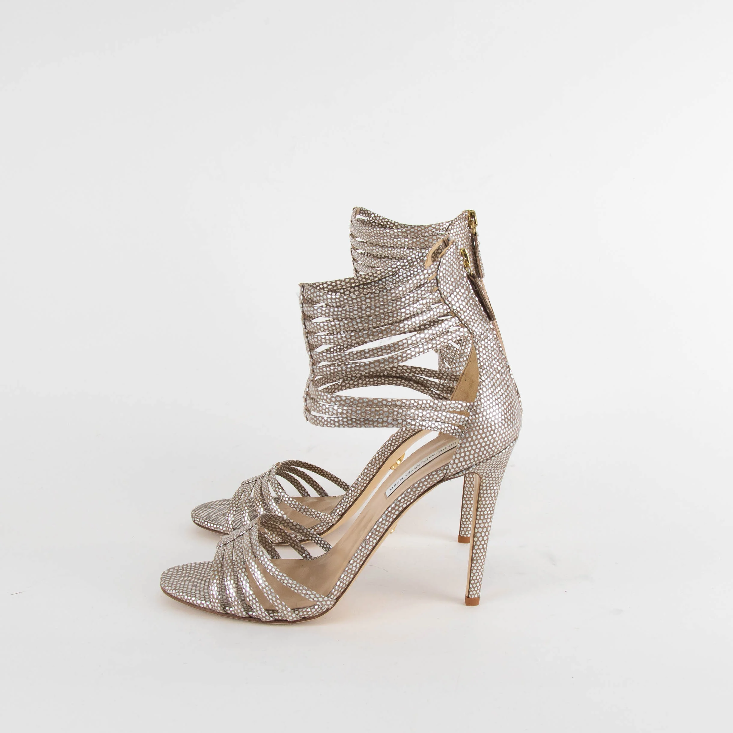 Diane Von Furstenberg Ursual Metallic Silver Strappy Sandal - Image 3