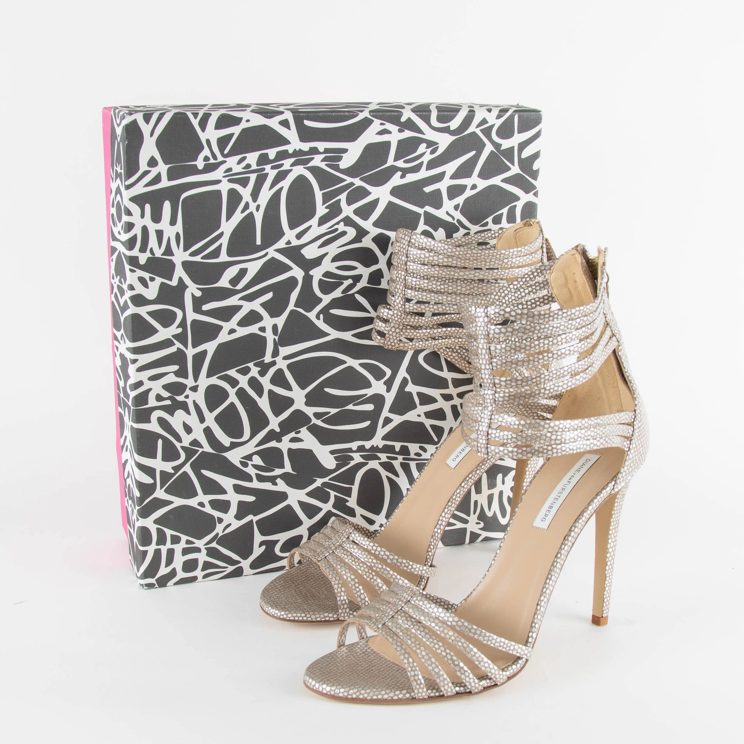 Diane Von Furstenberg Ursual Metallic Silver Strappy Sandal - Image 6